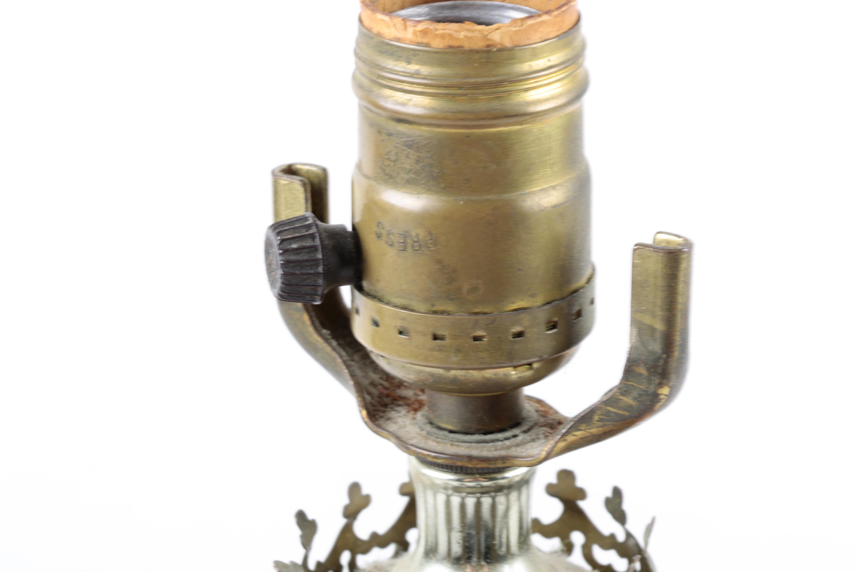 Antiqued Brass and Cranberry Glass Lamp