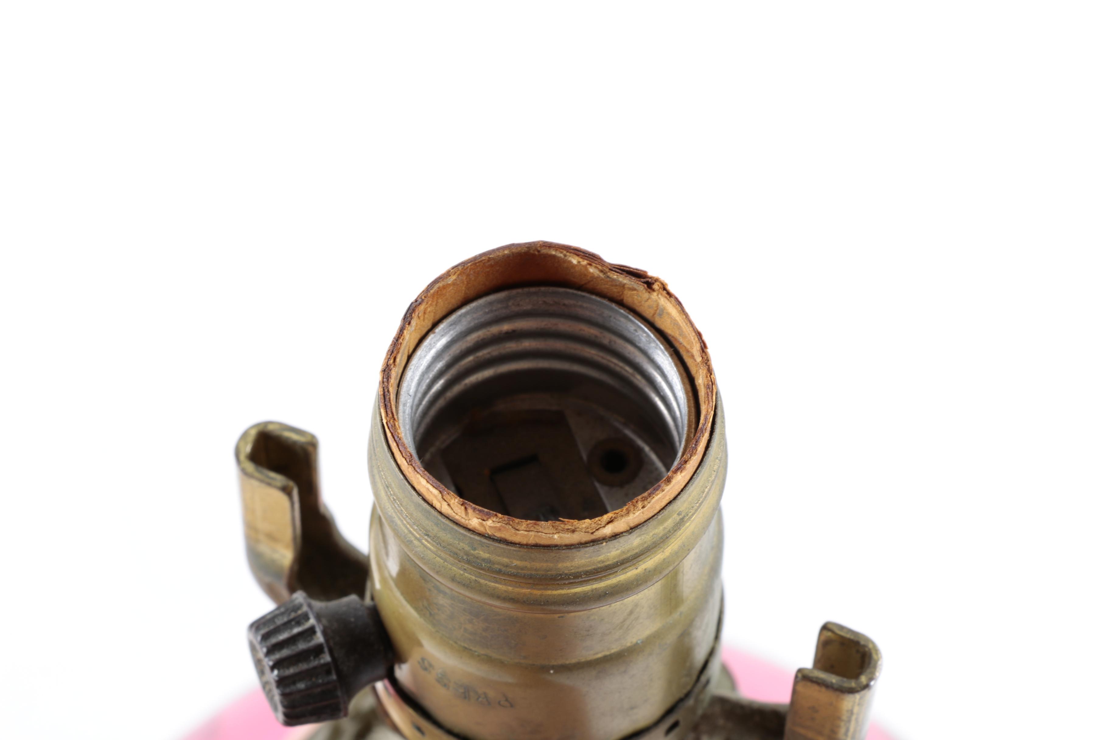 Antiqued Brass and Cranberry Glass Lamp