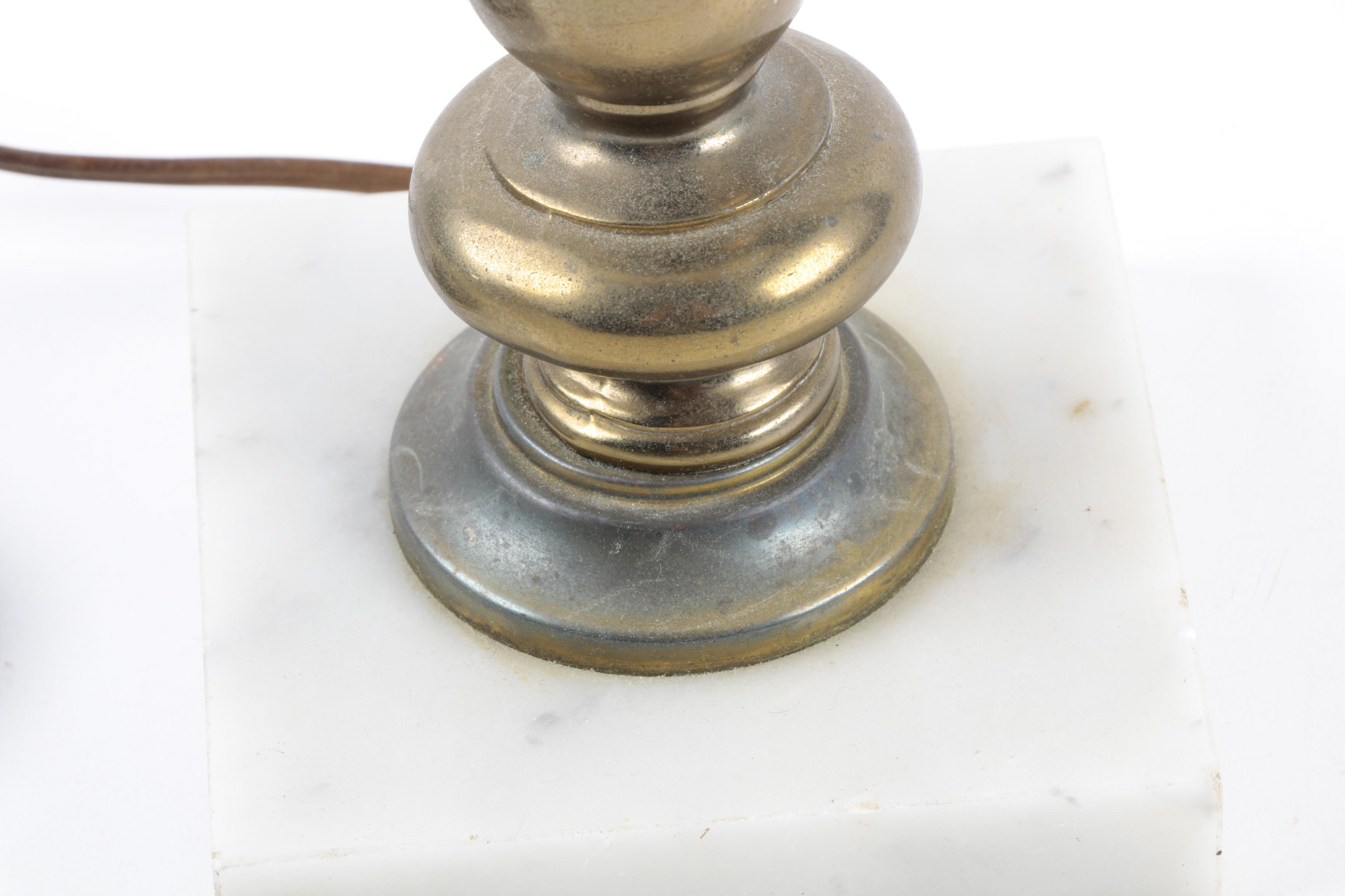 Antiqued Brass and Cranberry Glass Lamp