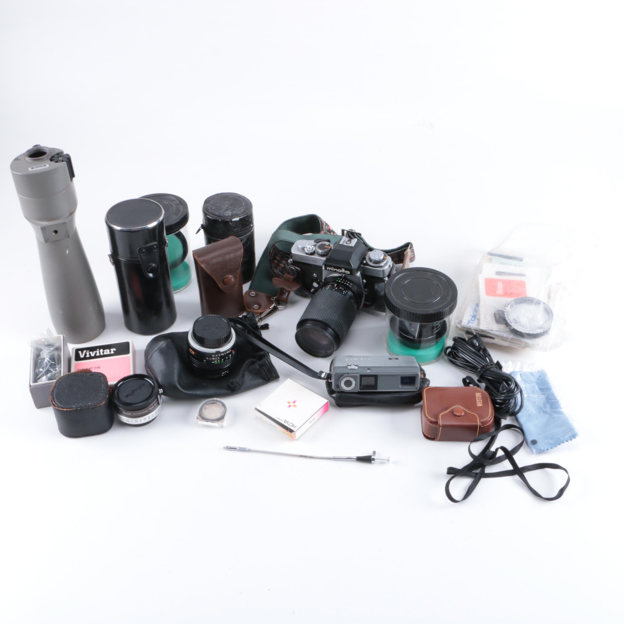 Vintage Minolta XE-5 and 16 EE II Cameras with Accessories