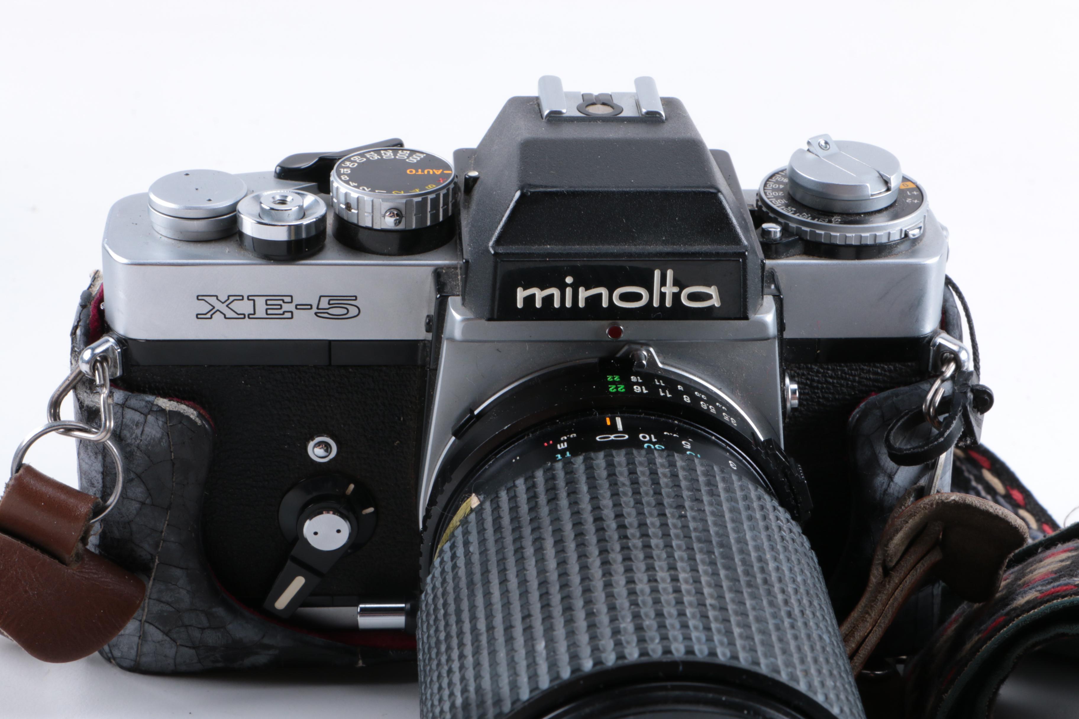 Vintage Minolta XE-5 and 16 EE II Cameras with Accessories