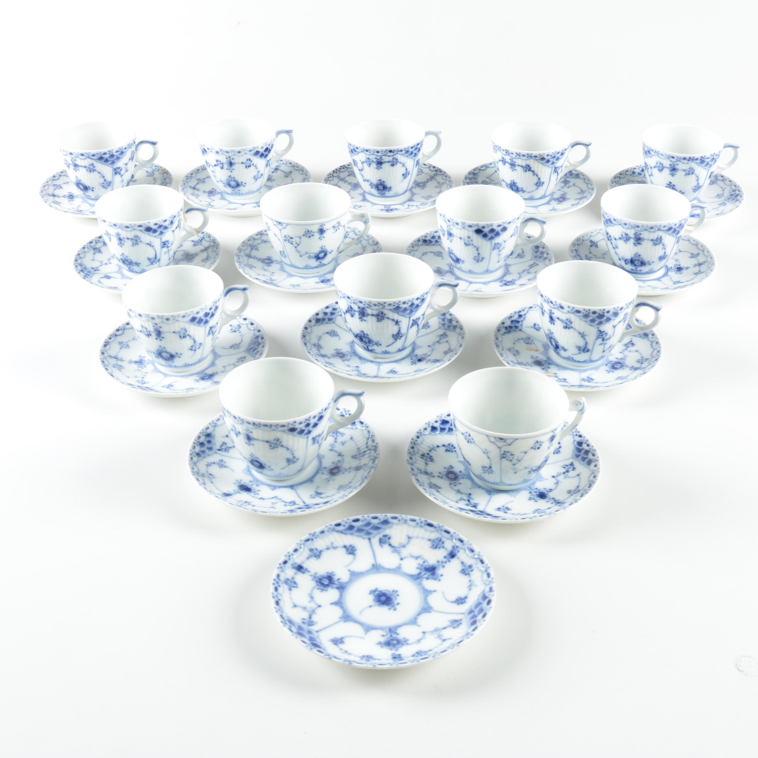 Royal Copenhagen "Blue Fluted" Porcelain Teacups and Saucers