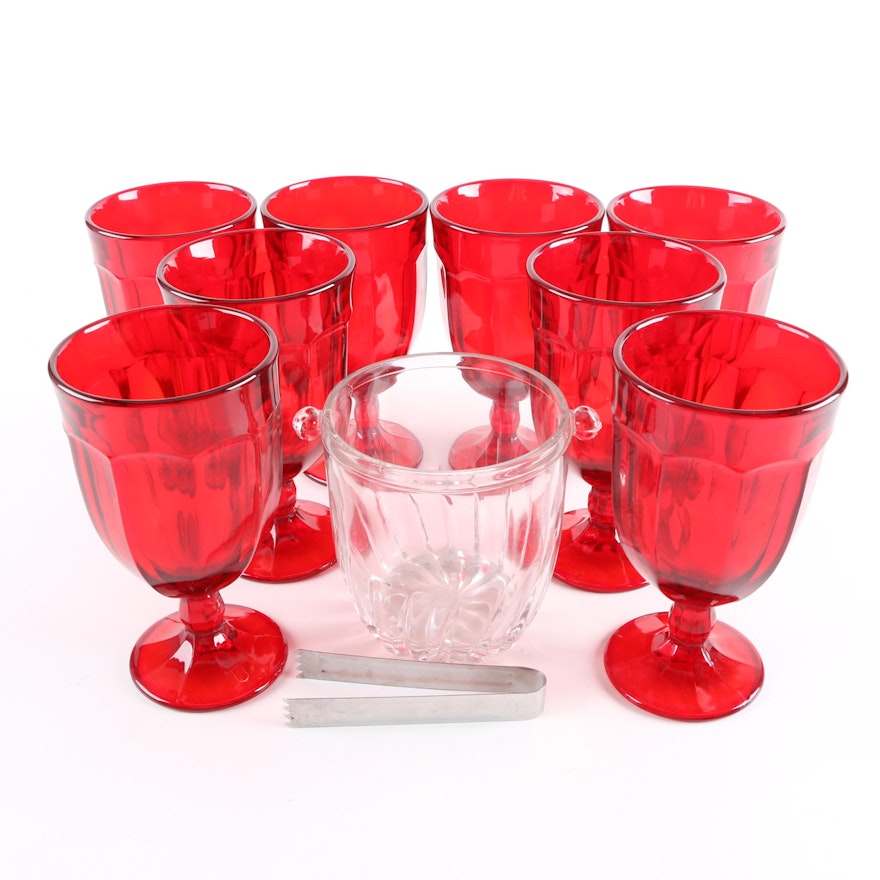 Red Goblet Glasses and Ice Bucket