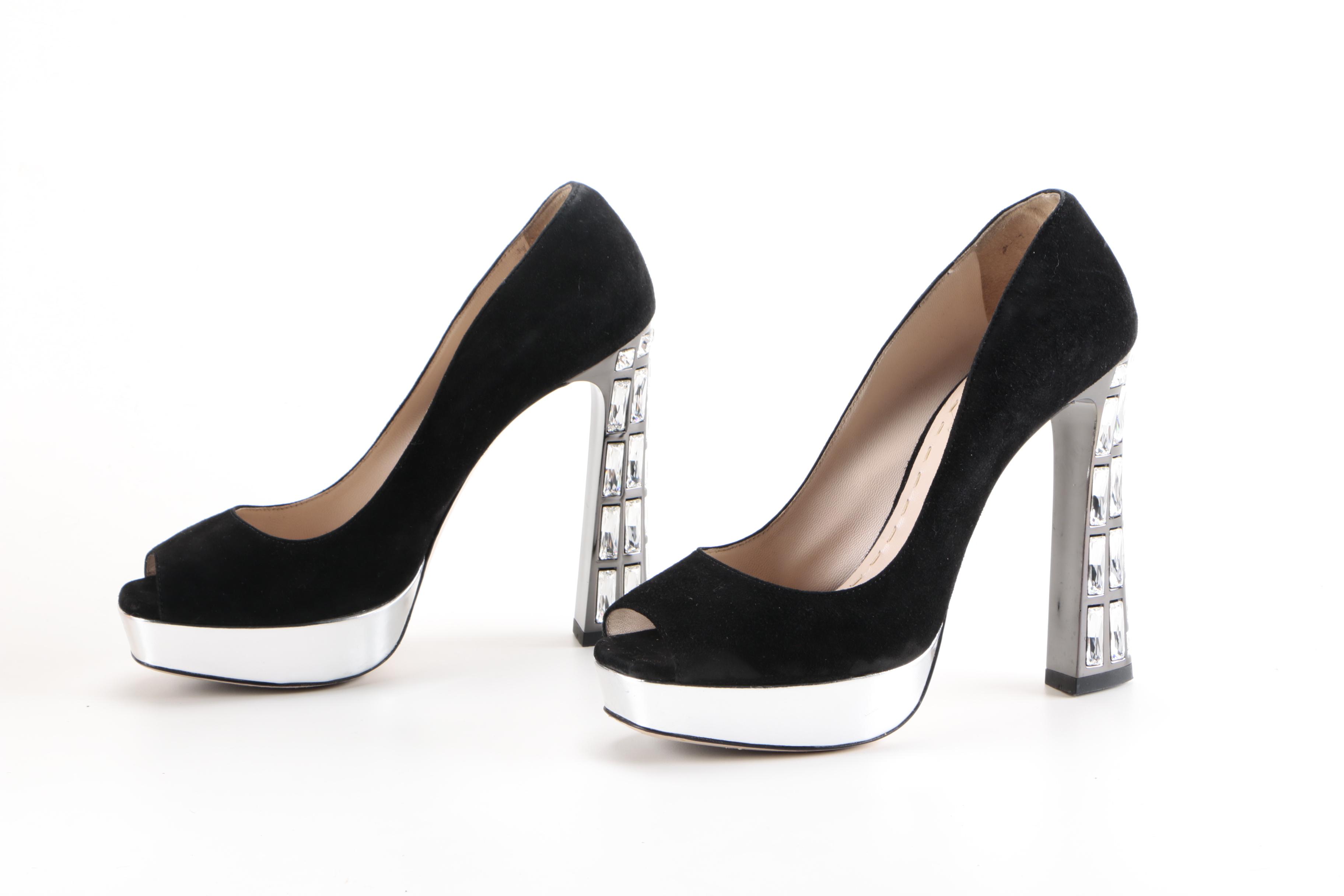 Miu Miu Crystal Heel Peep Toe Platforms