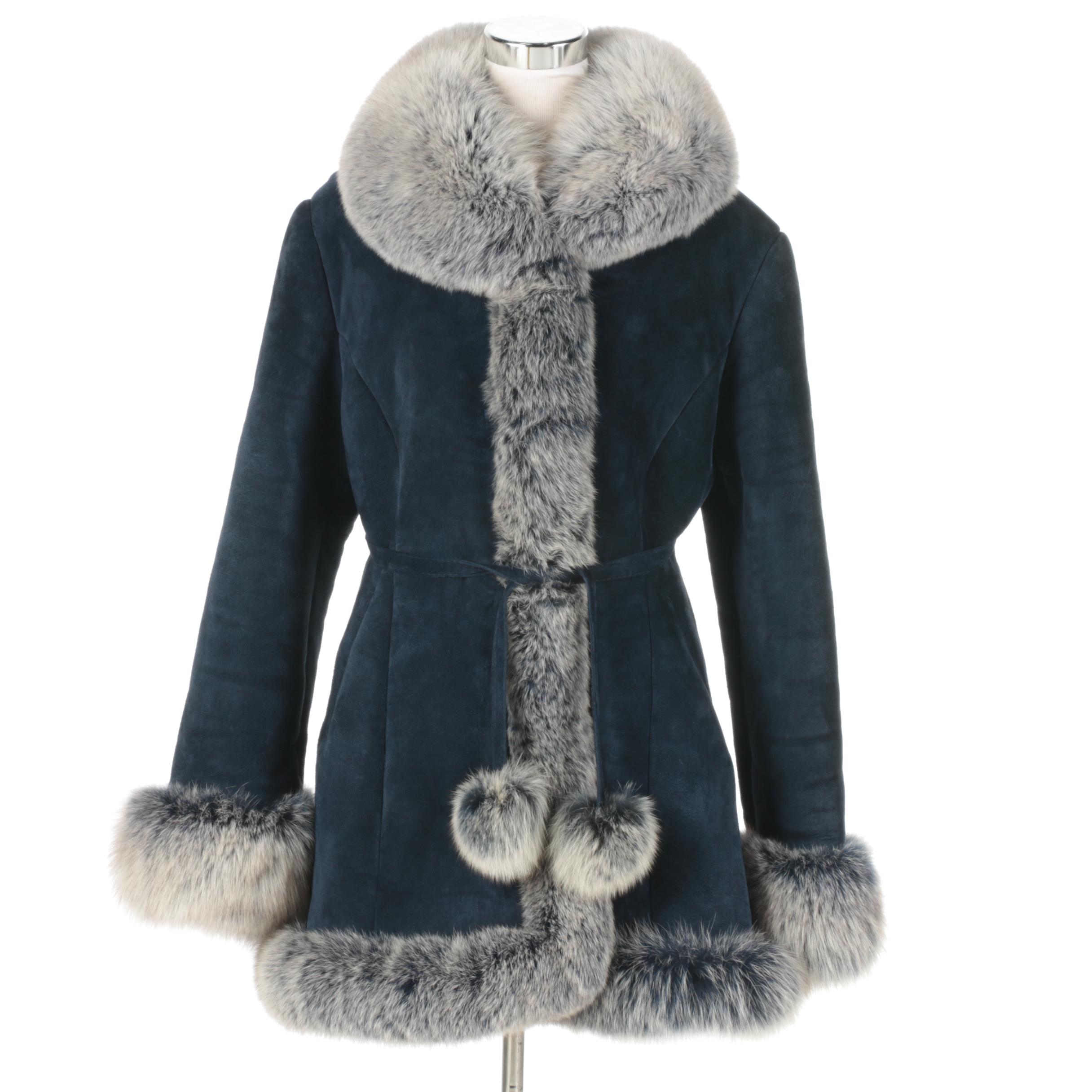 Shearling and Dyed Fox Fur Coat by Zishan Leather