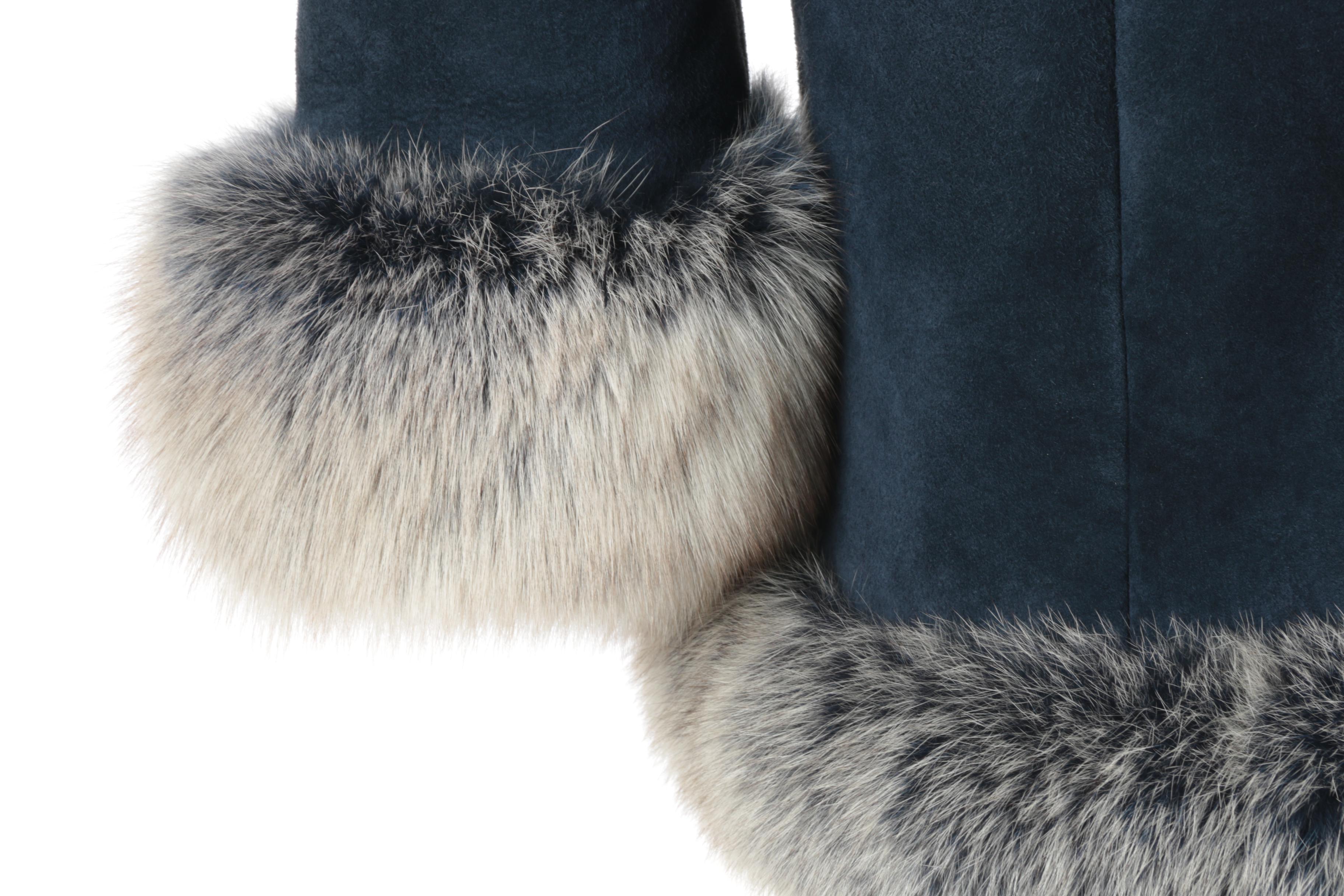 Shearling and Dyed Fox Fur Coat by Zishan Leather