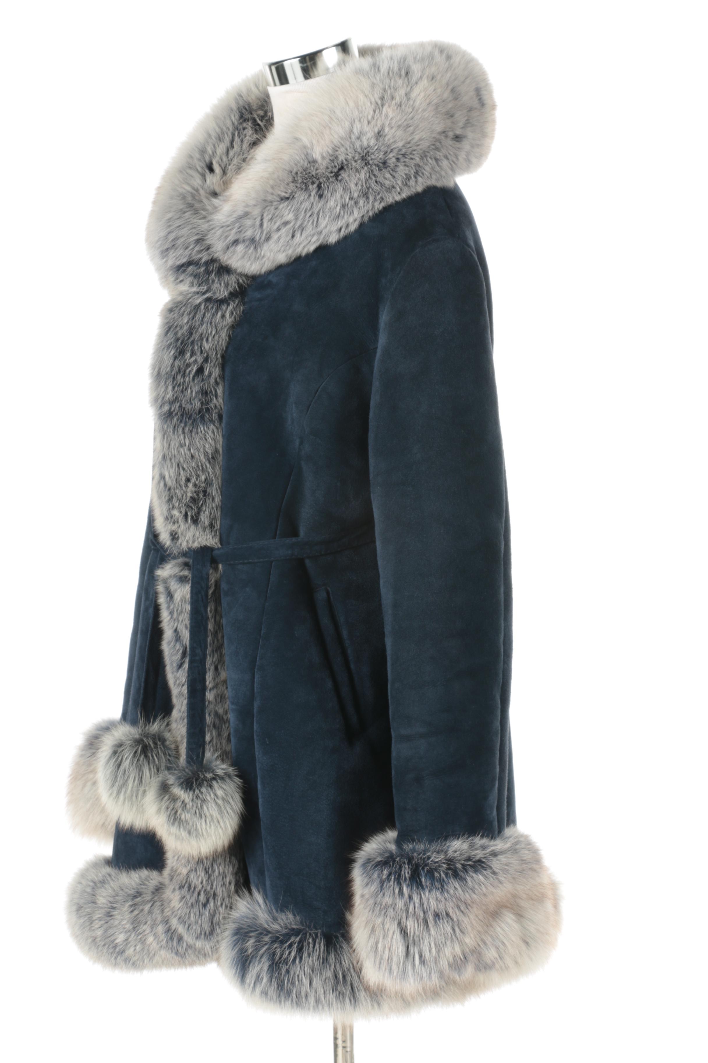 Shearling and Dyed Fox Fur Coat by Zishan Leather