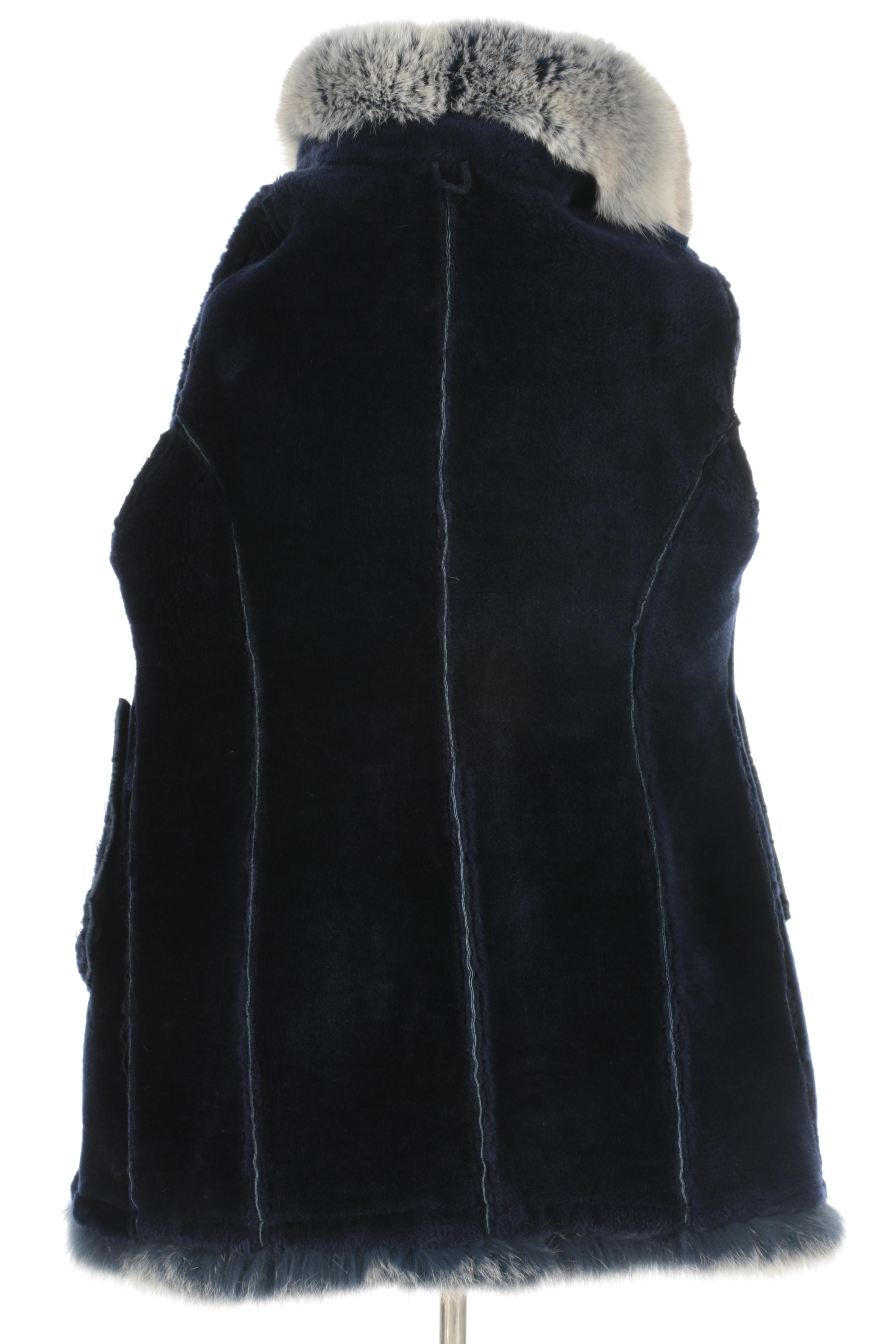 Shearling and Dyed Fox Fur Coat by Zishan Leather