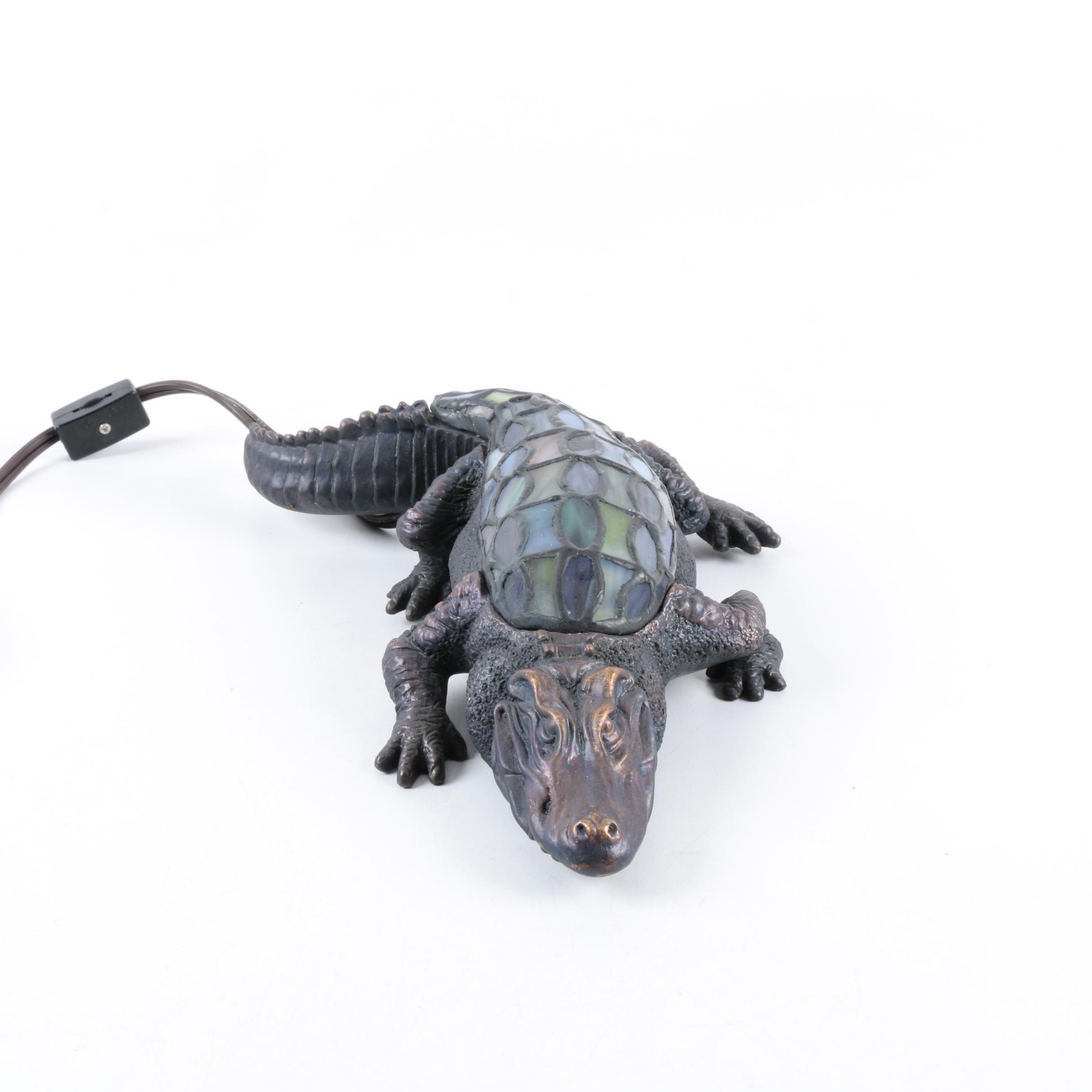 Cast Metal and Stained Glass Alligator Accent Lamp