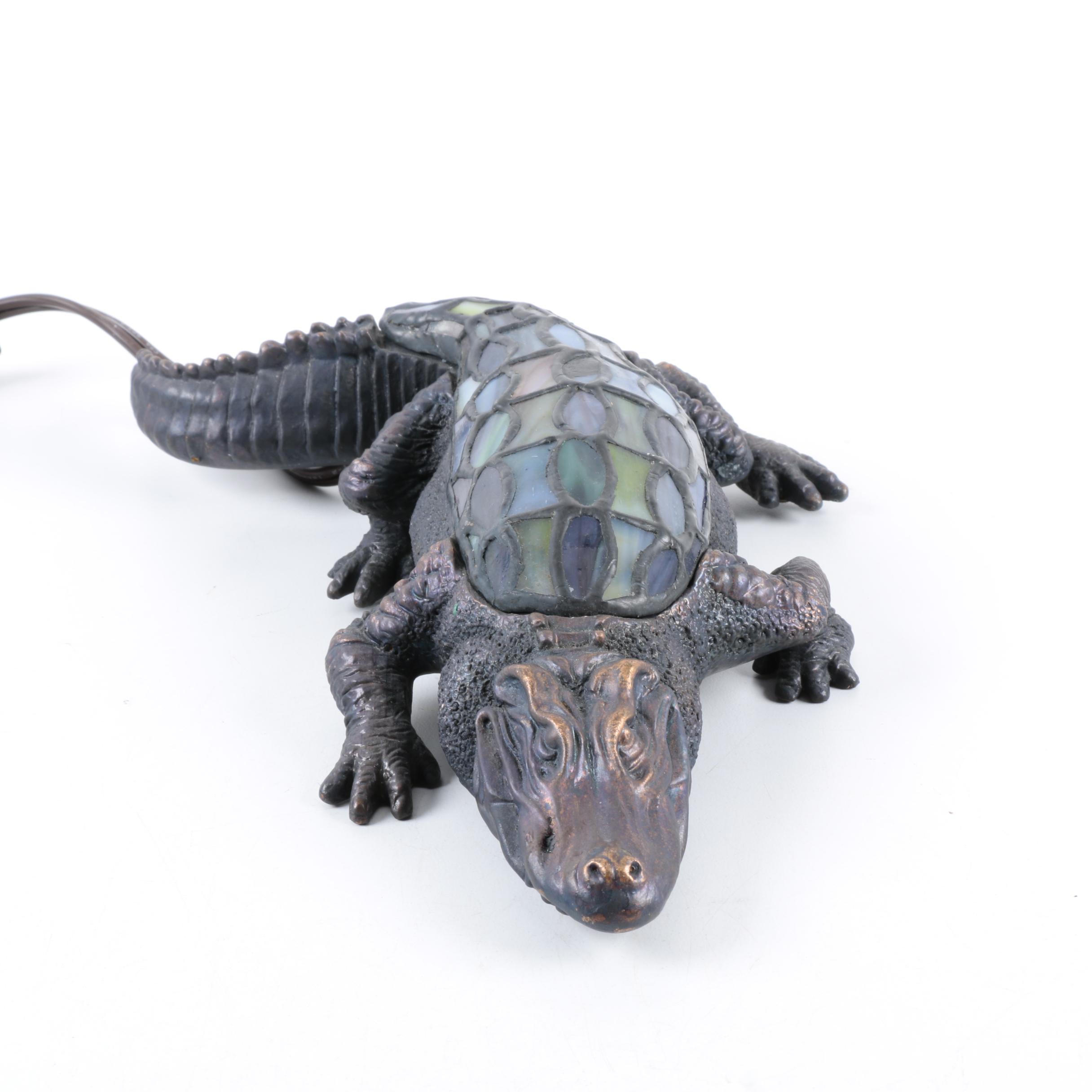Cast Metal and Stained Glass Alligator Accent Lamp