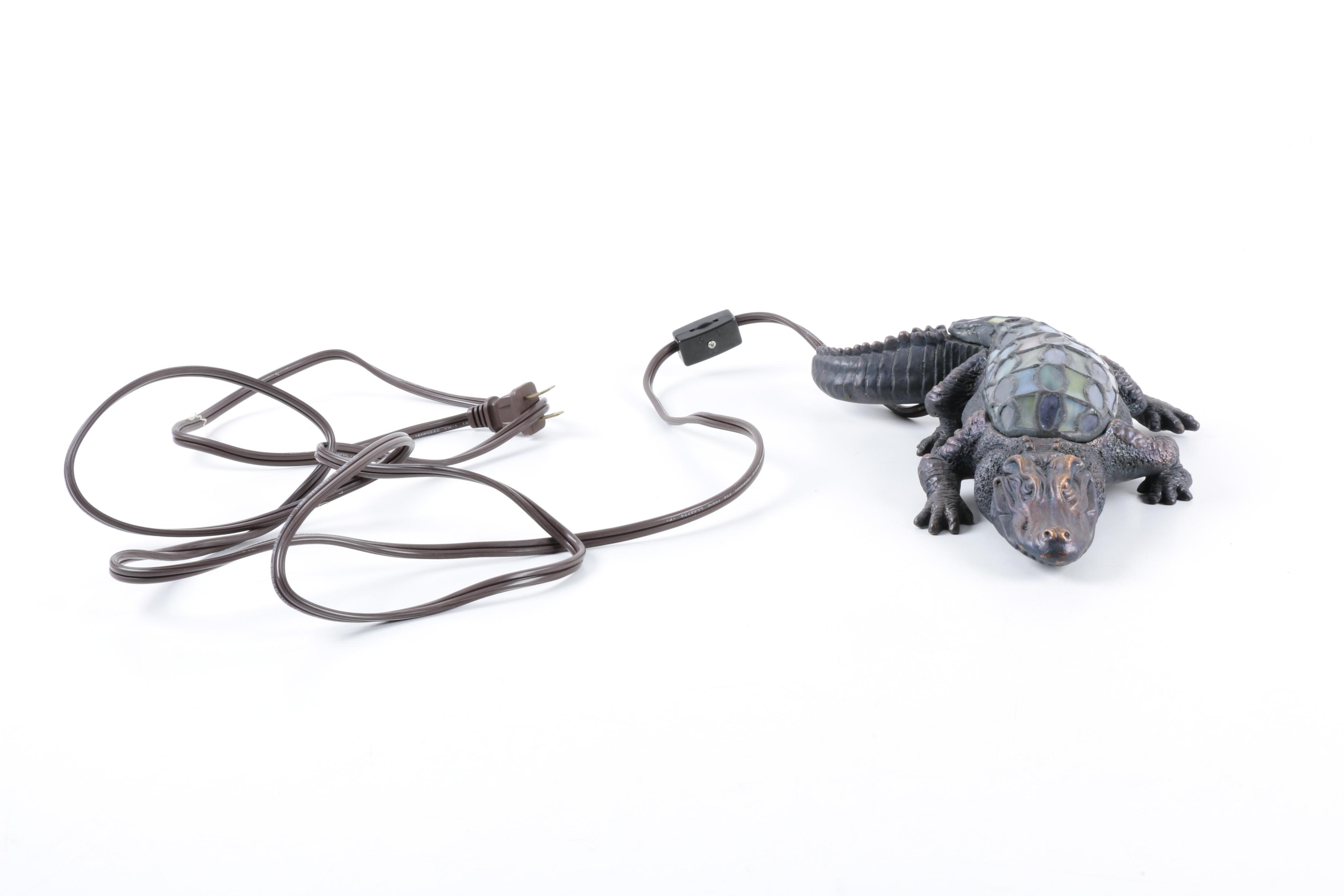 Cast Metal and Stained Glass Alligator Accent Lamp