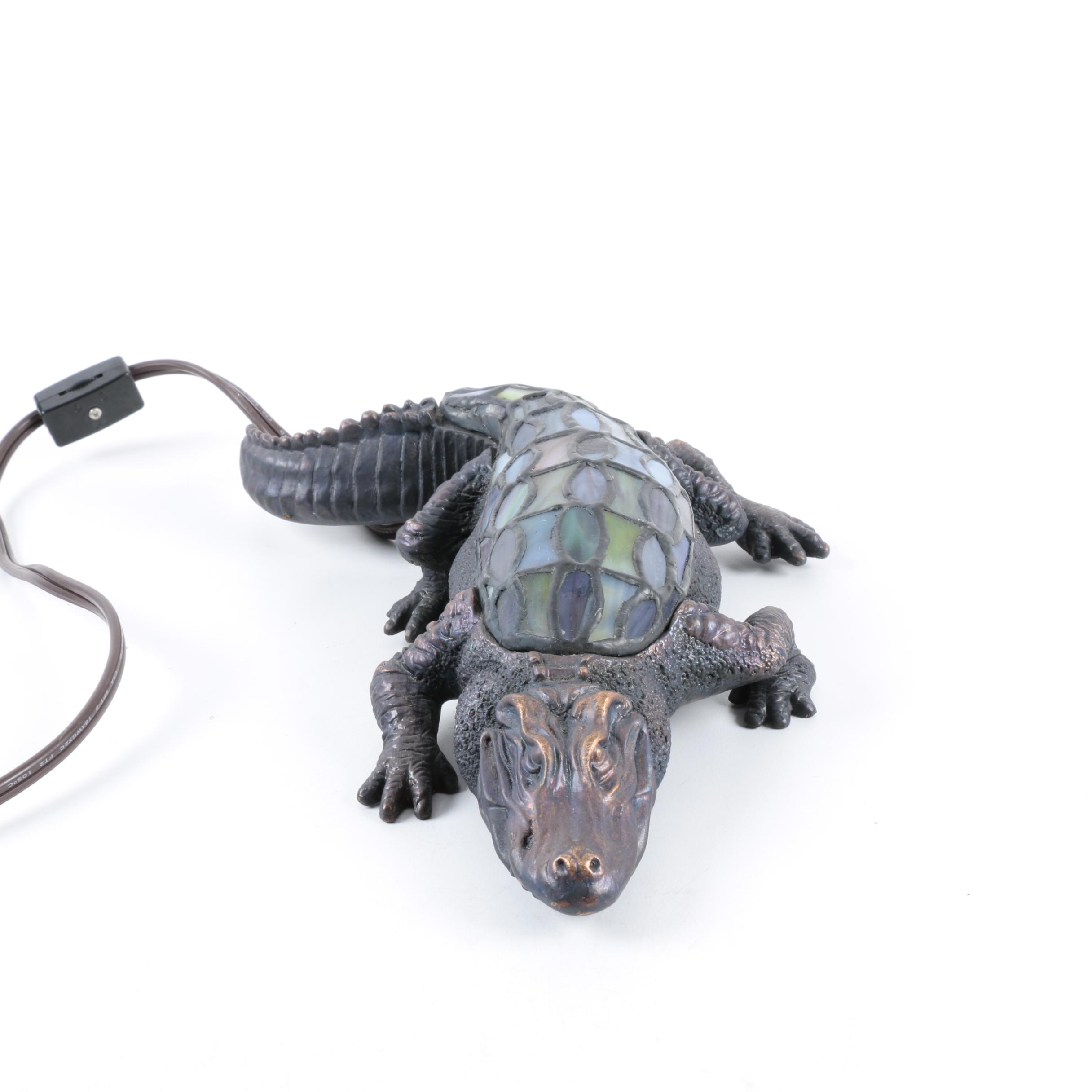Cast Metal and Stained Glass Alligator Accent Lamp