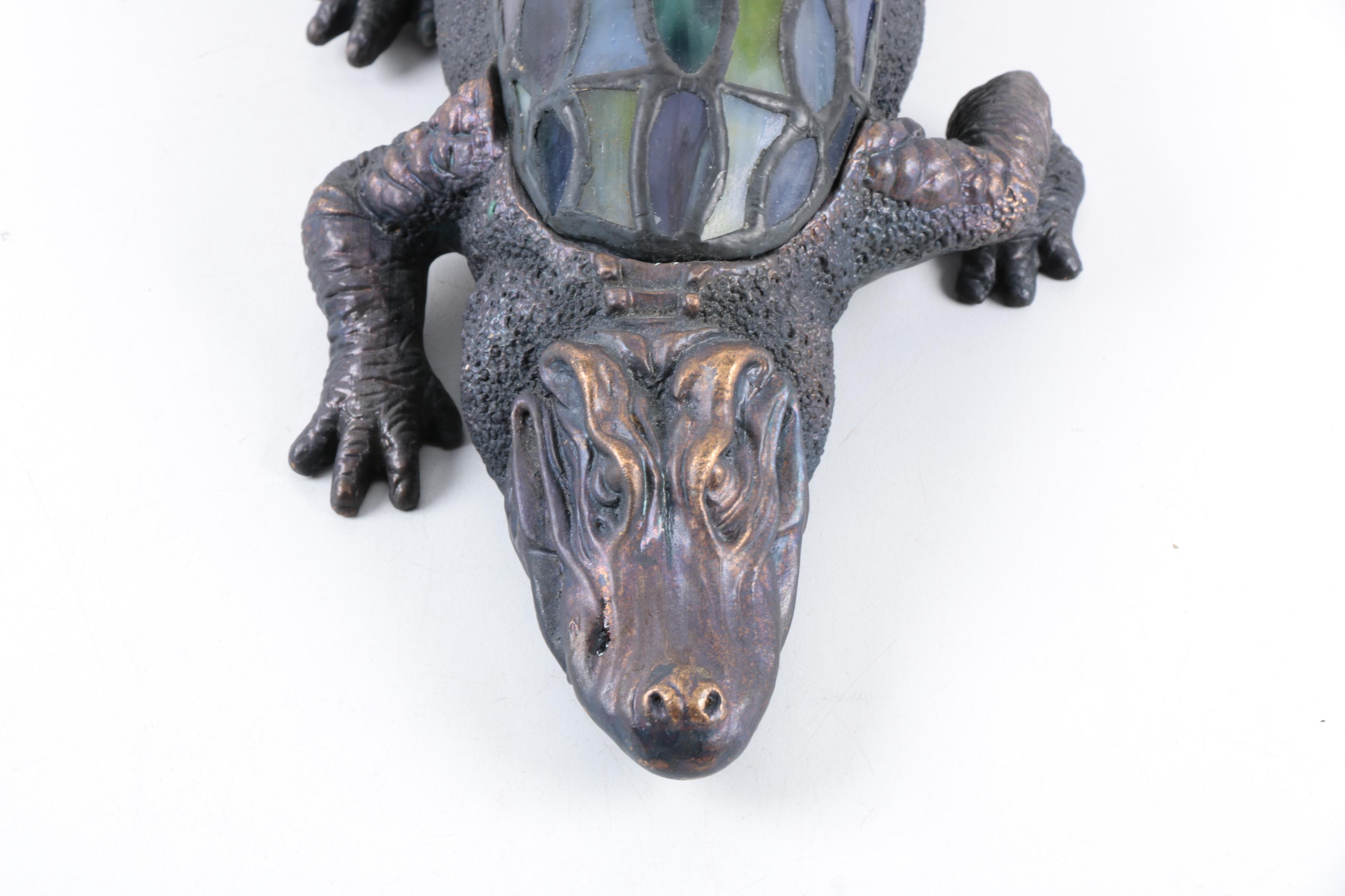 Cast Metal and Stained Glass Alligator Accent Lamp