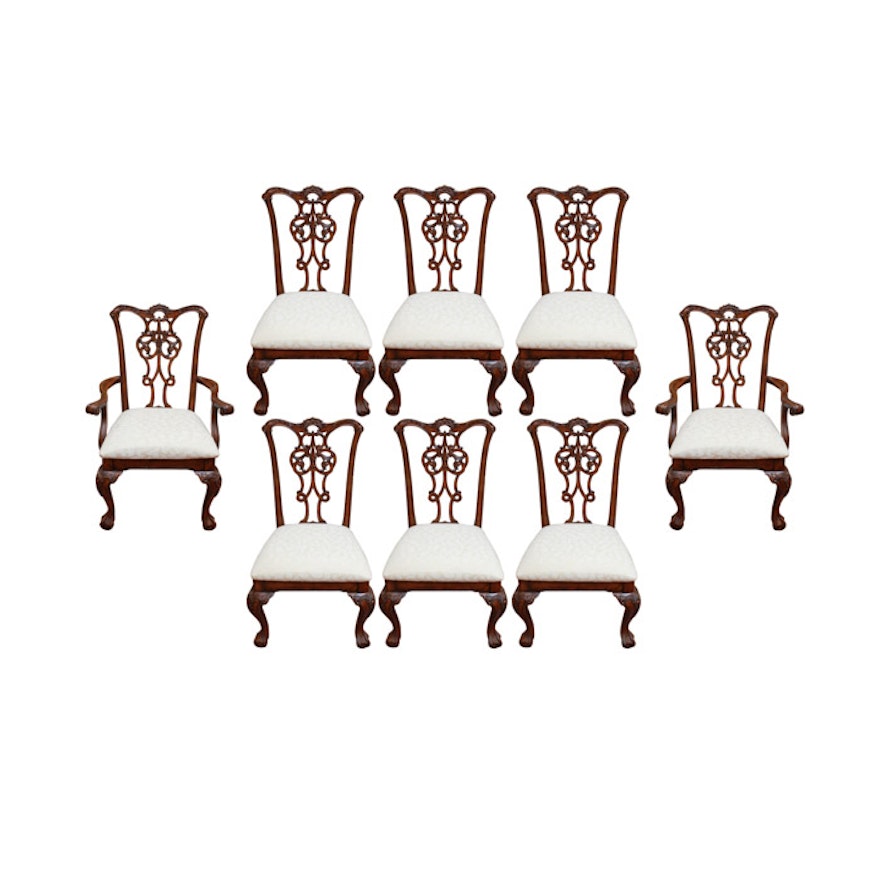 Set of Eight Vintage Chippendale Style Mahogany Dining Chairs