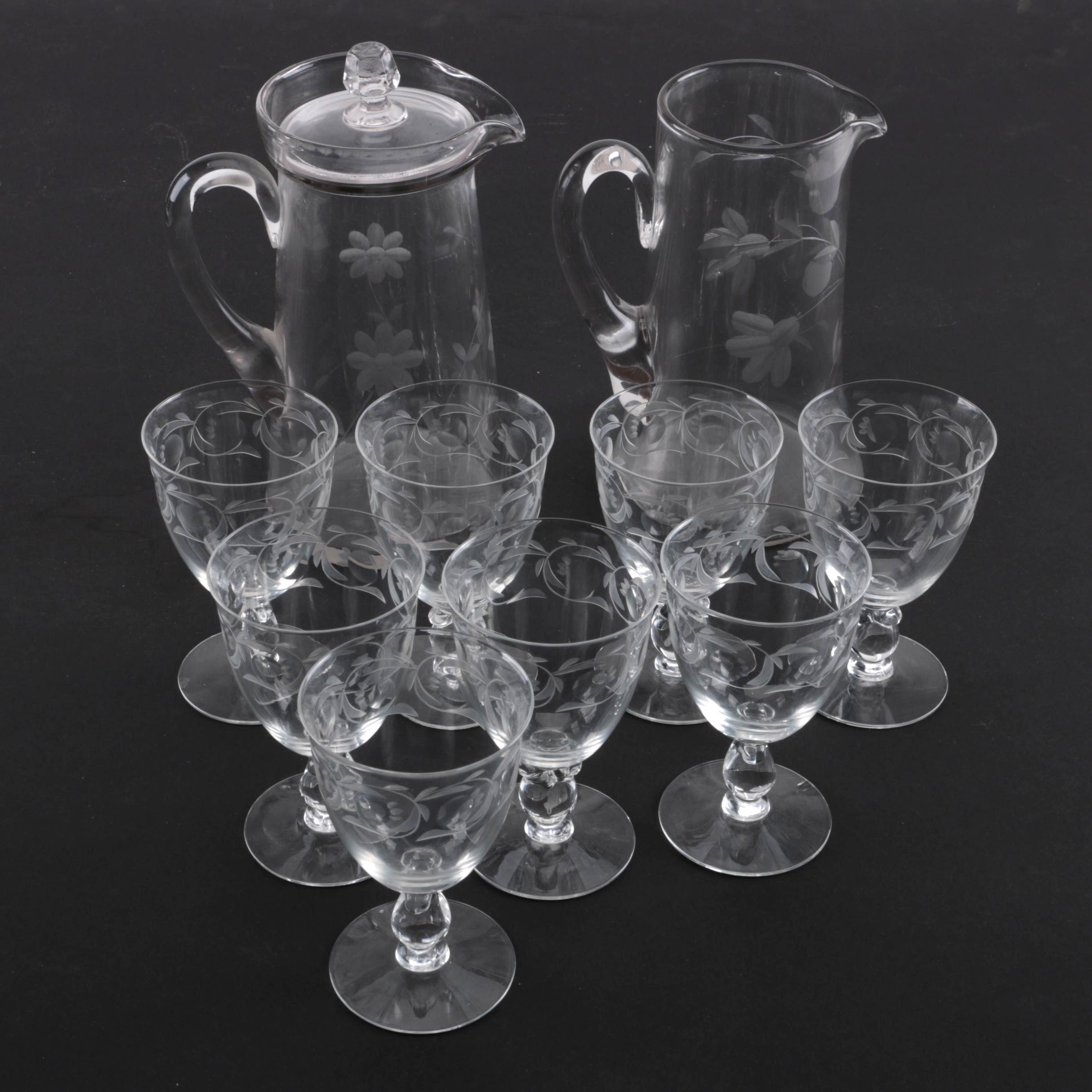Floral Etched Glass Serveware