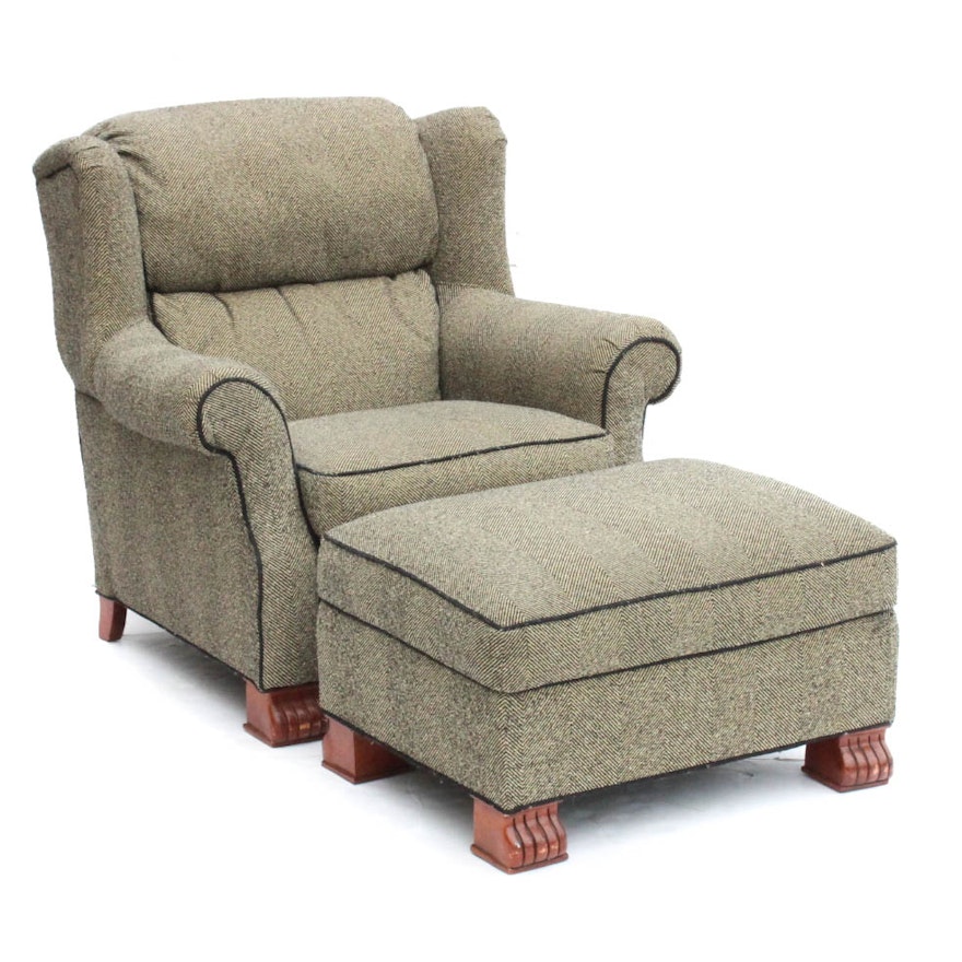 Tweed Upholstered Armchair and Ottoman