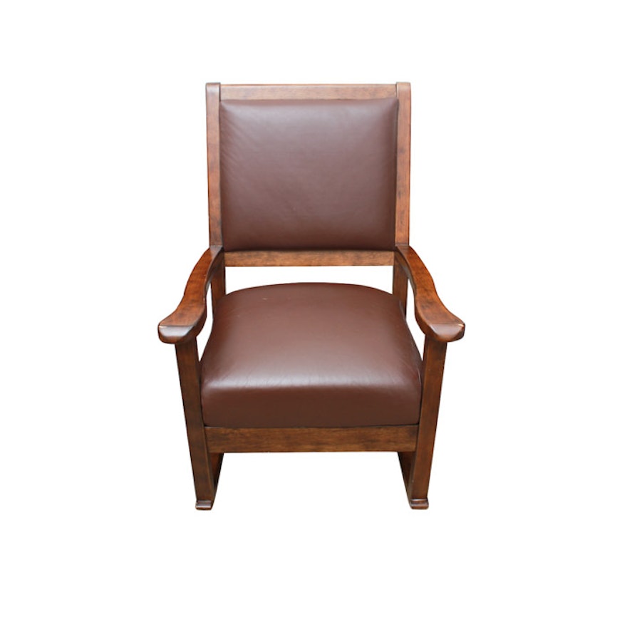 Brown Faux Leather Upholstered Rocking Chair