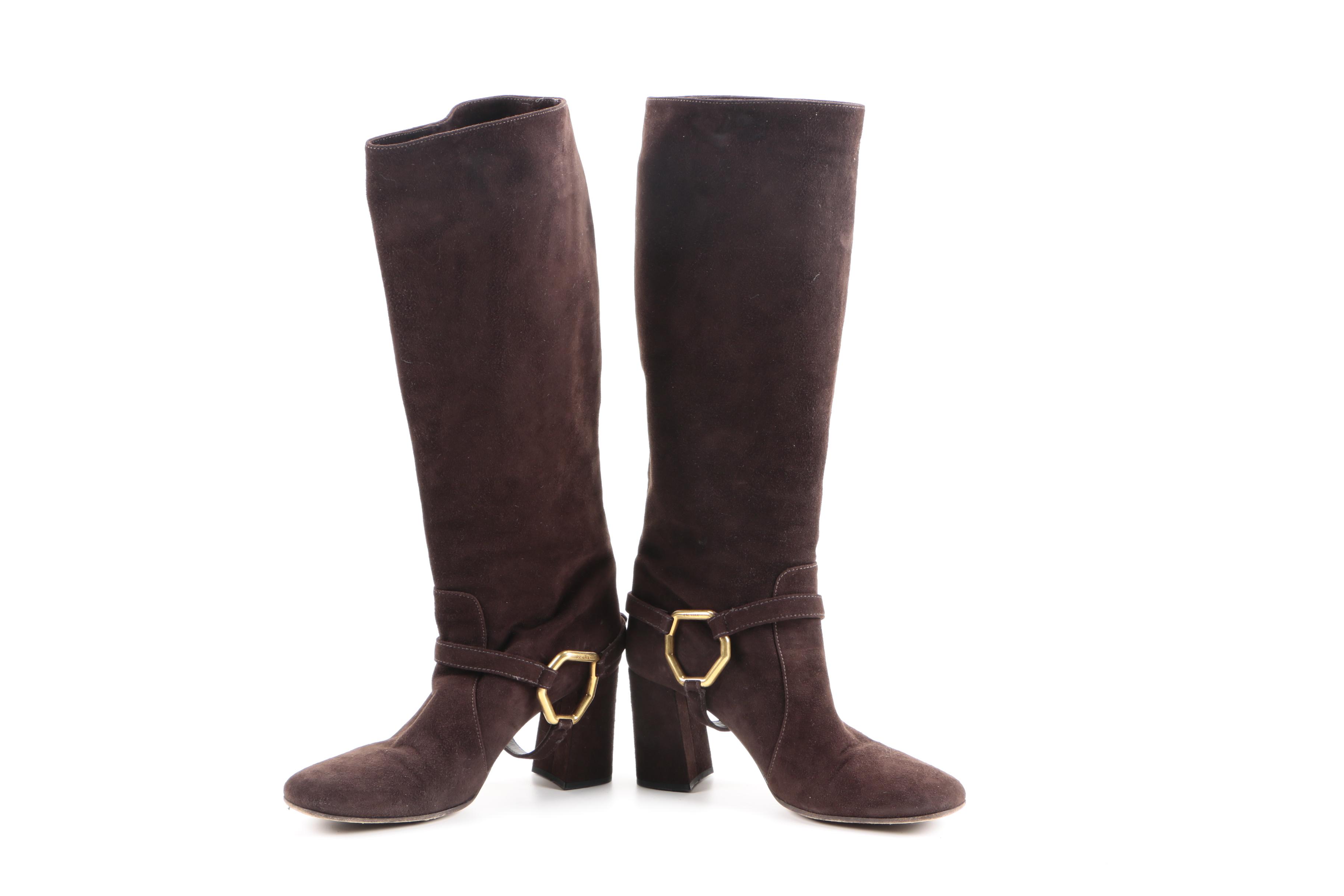 Prada Brown Suede Harness Riding Boots