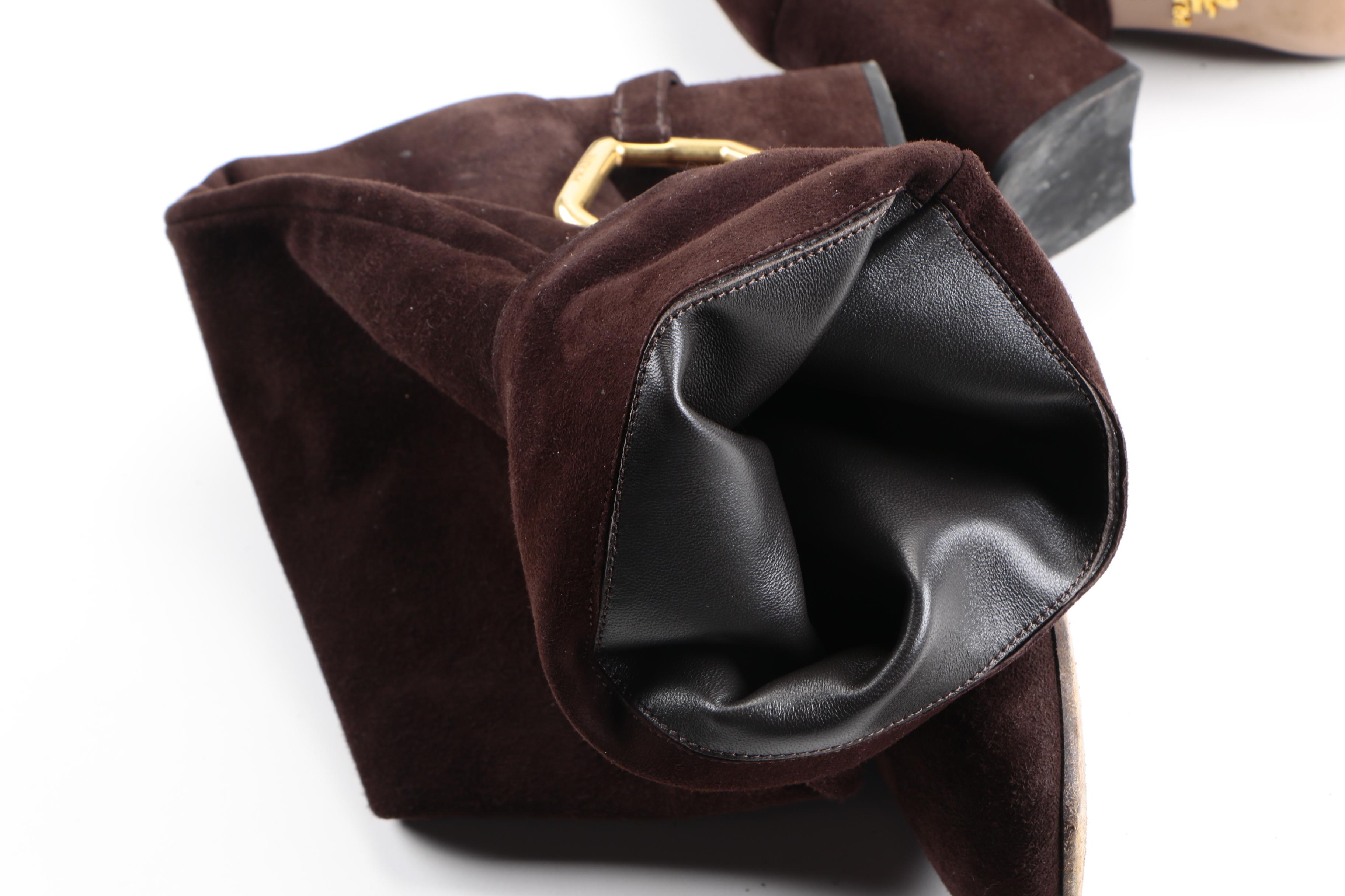 Prada Brown Suede Harness Riding Boots