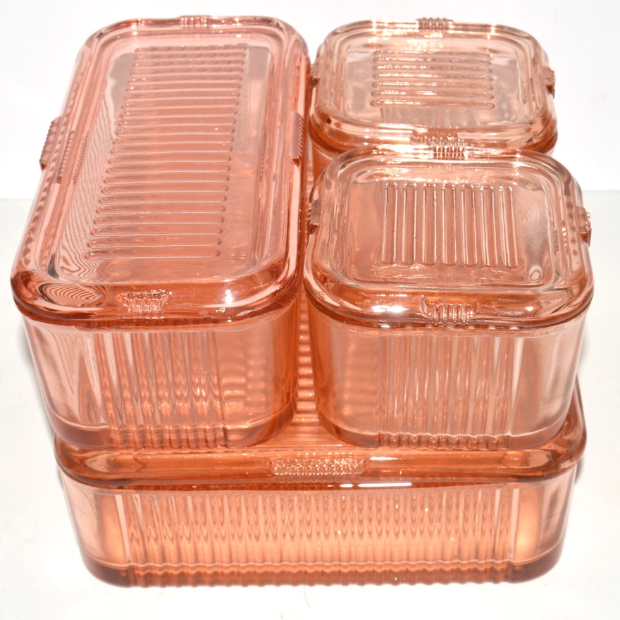 Pink Depression Glass Refrigerator Containers