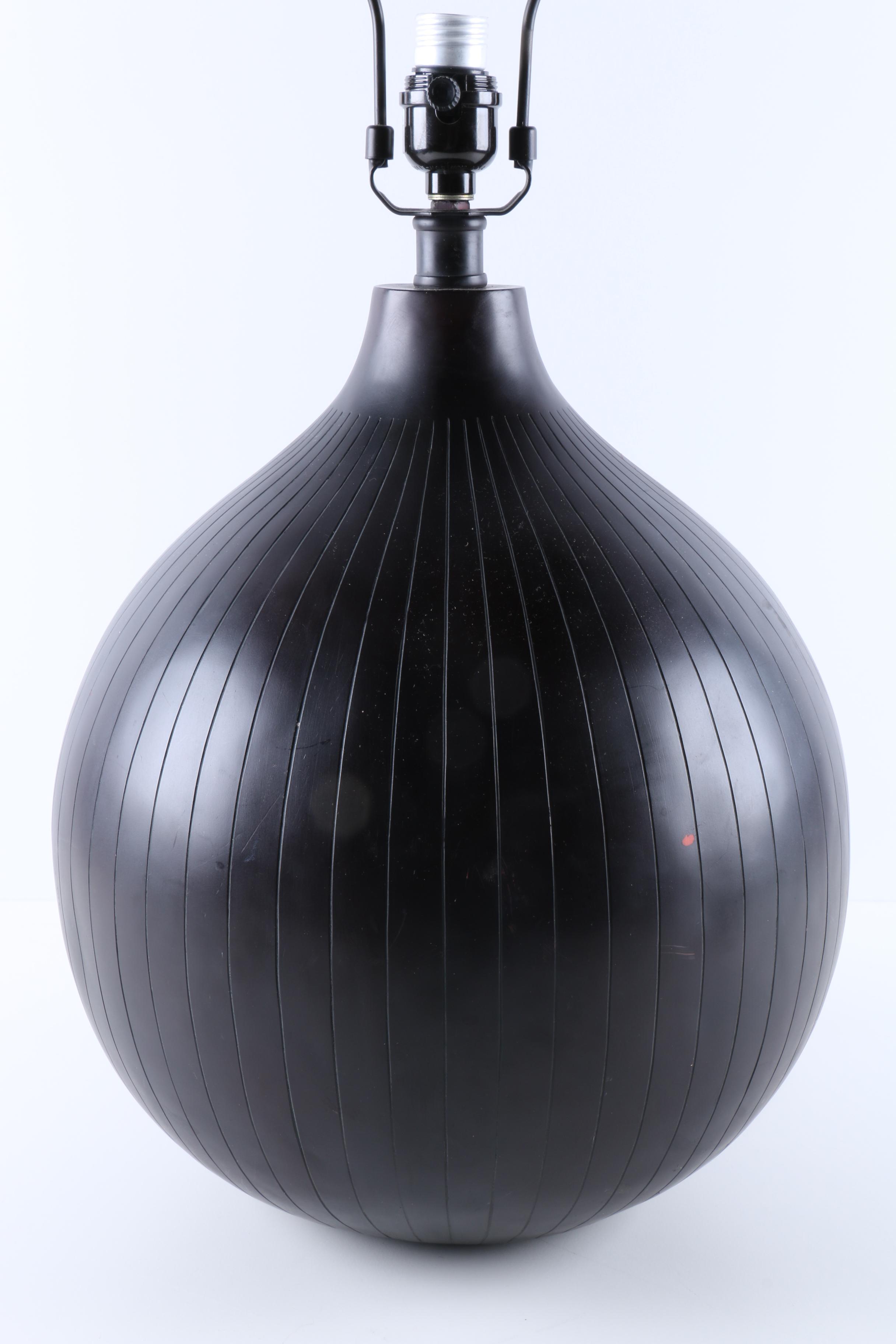 Black Orb Wood Table Lamp