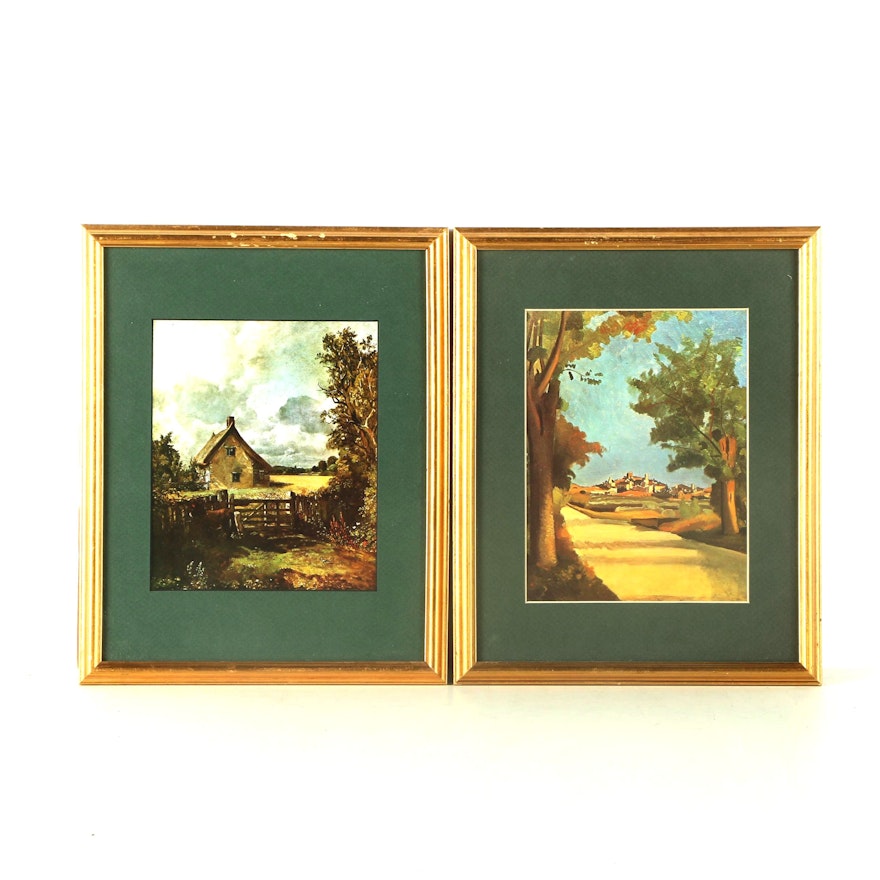 Two Framed Offset Lithographs with Green Mats