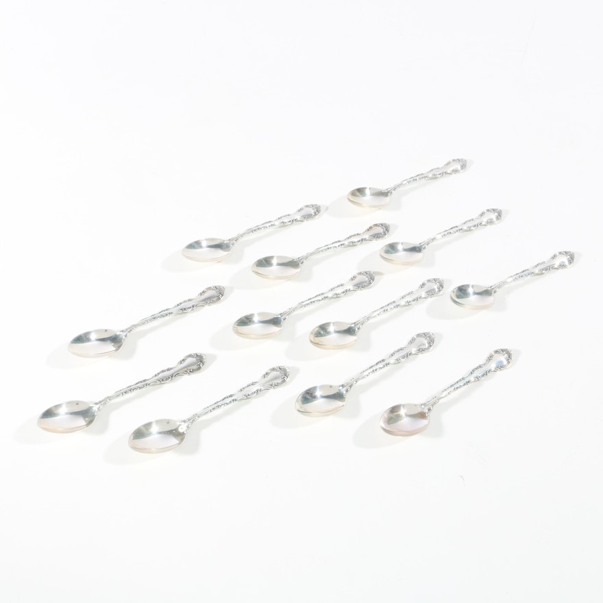 Twelve Sterling Silver Gorham Demitasse Spoons in the Pattern "Strasbourg"