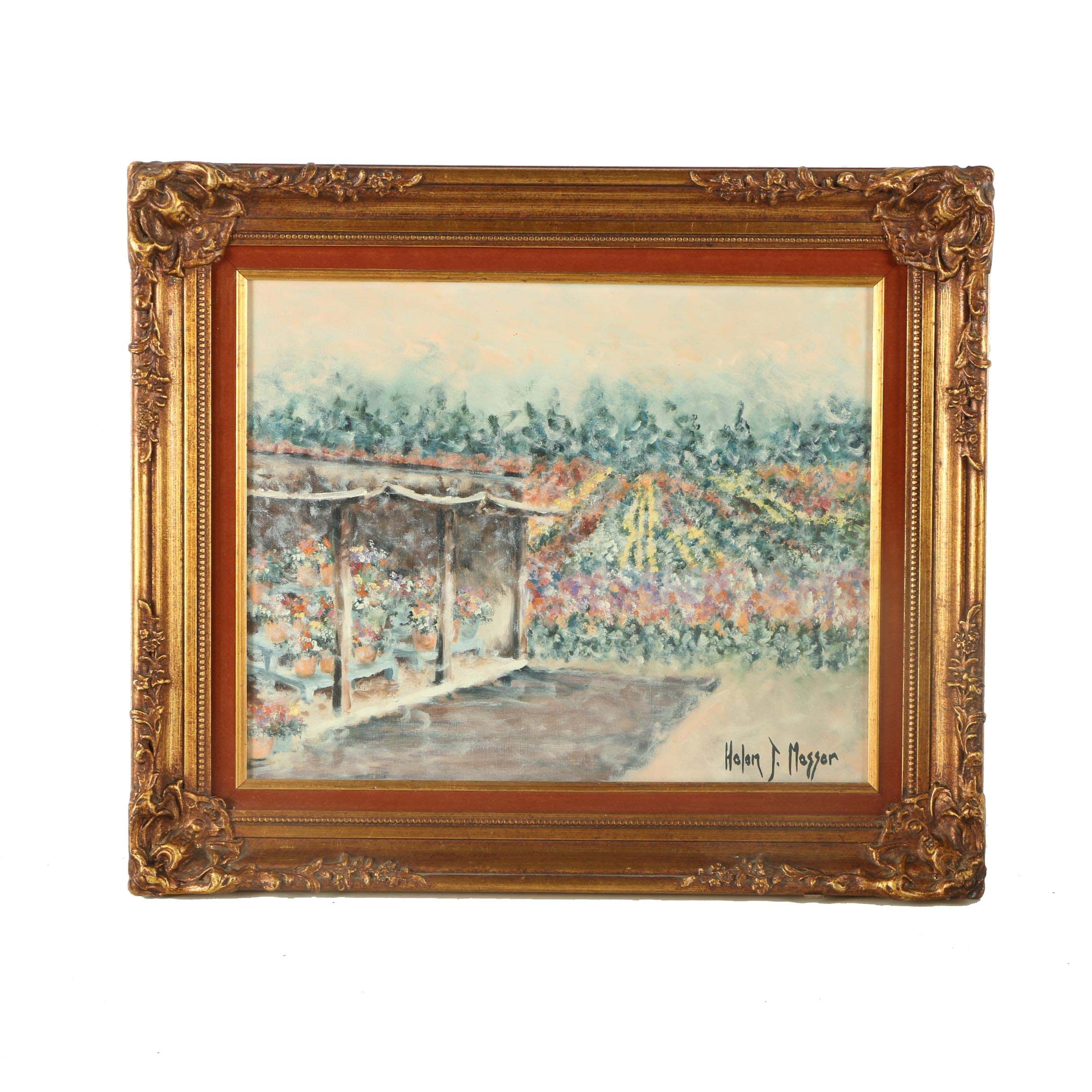 Helen J. Messer Oil Painting on Canvas "The Flower Market"