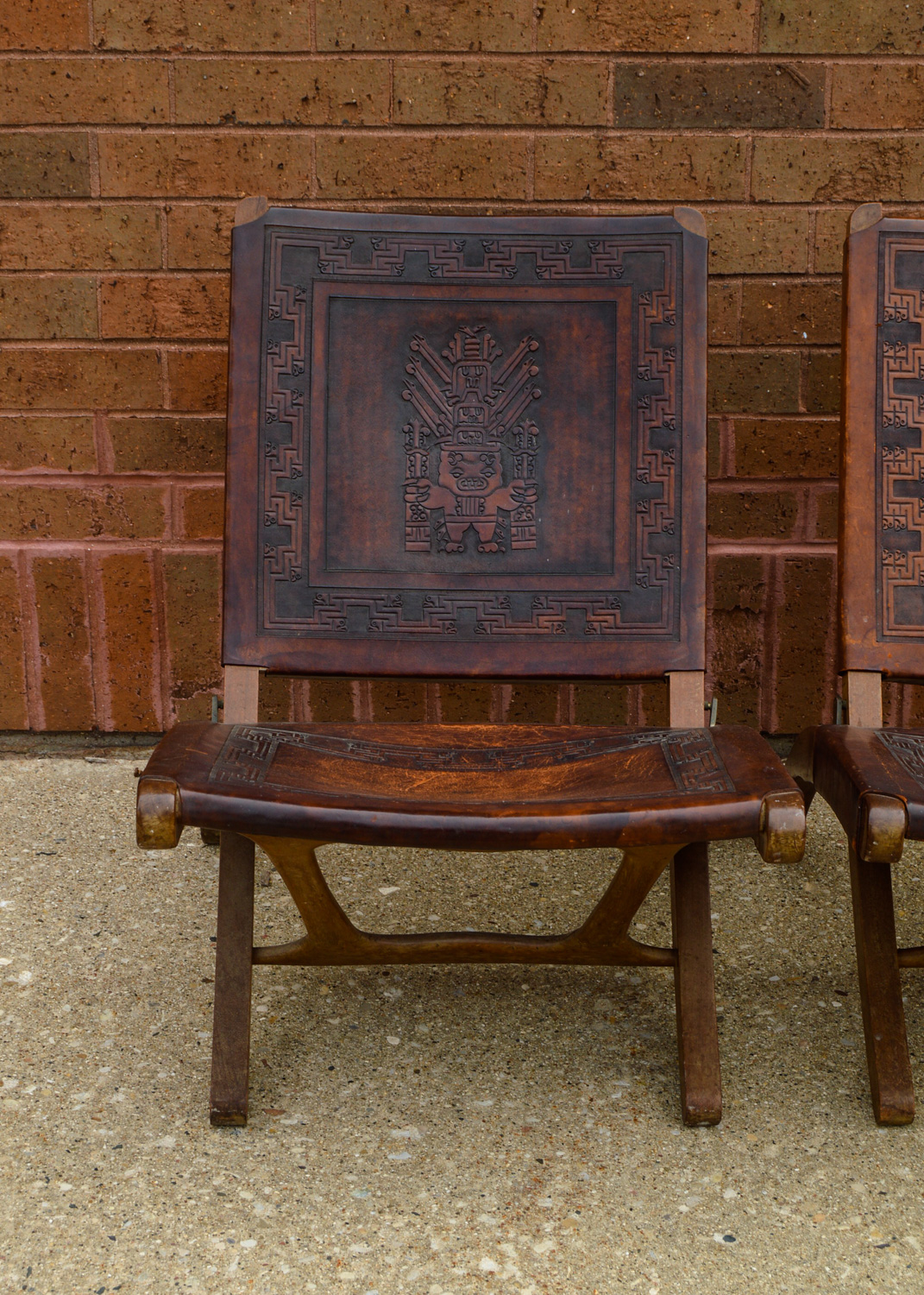 Mid-Century Peruvian Hand-Tooled Leather Folding Chairs