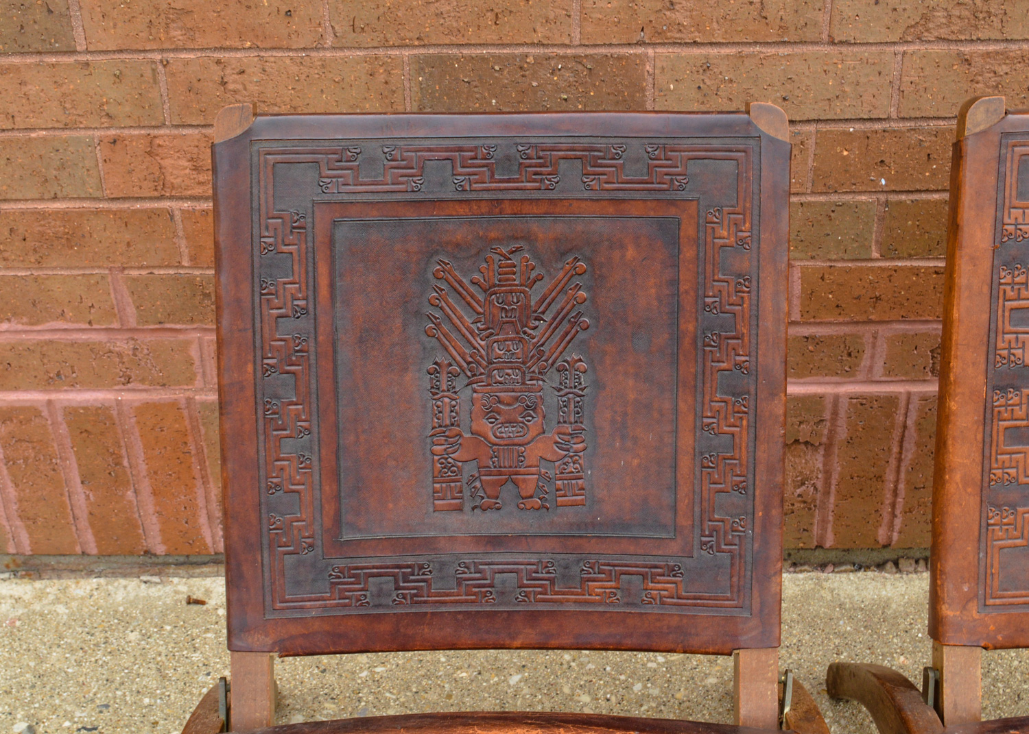 Mid-Century Peruvian Hand-Tooled Leather Folding Chairs