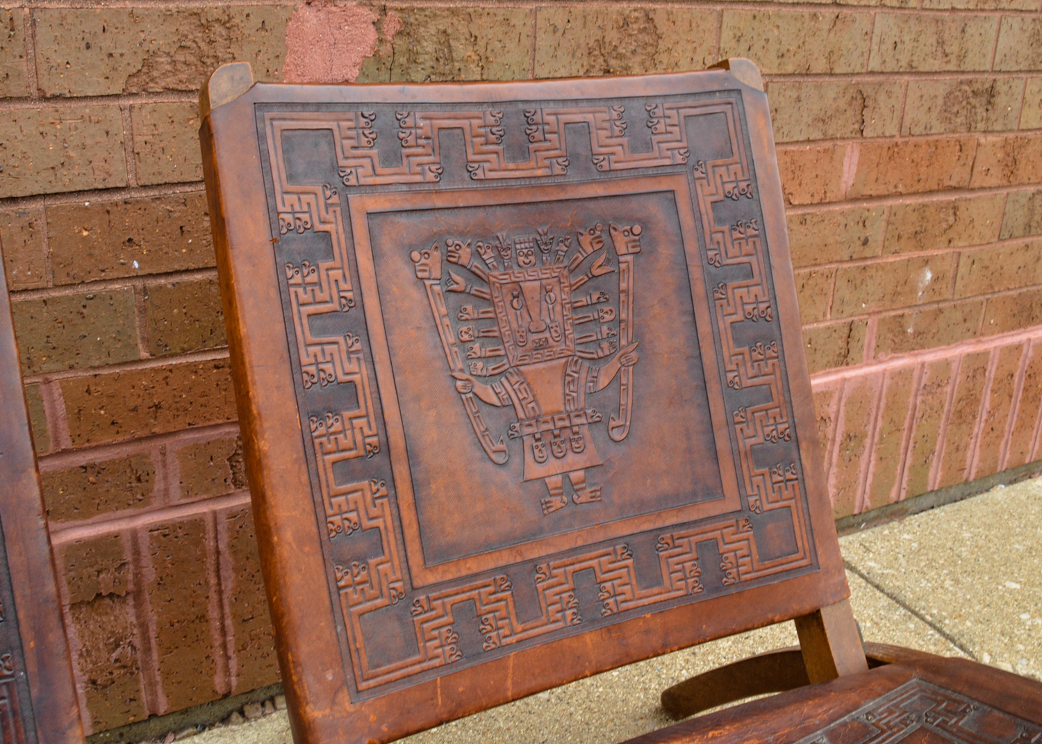 Mid-Century Peruvian Hand-Tooled Leather Folding Chairs