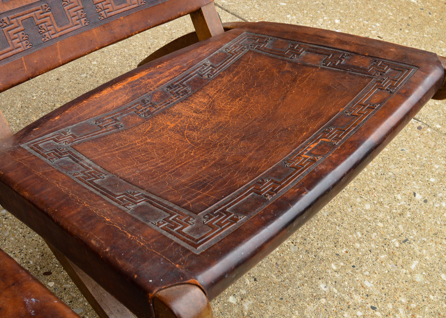 Mid-Century Peruvian Hand-Tooled Leather Folding Chairs