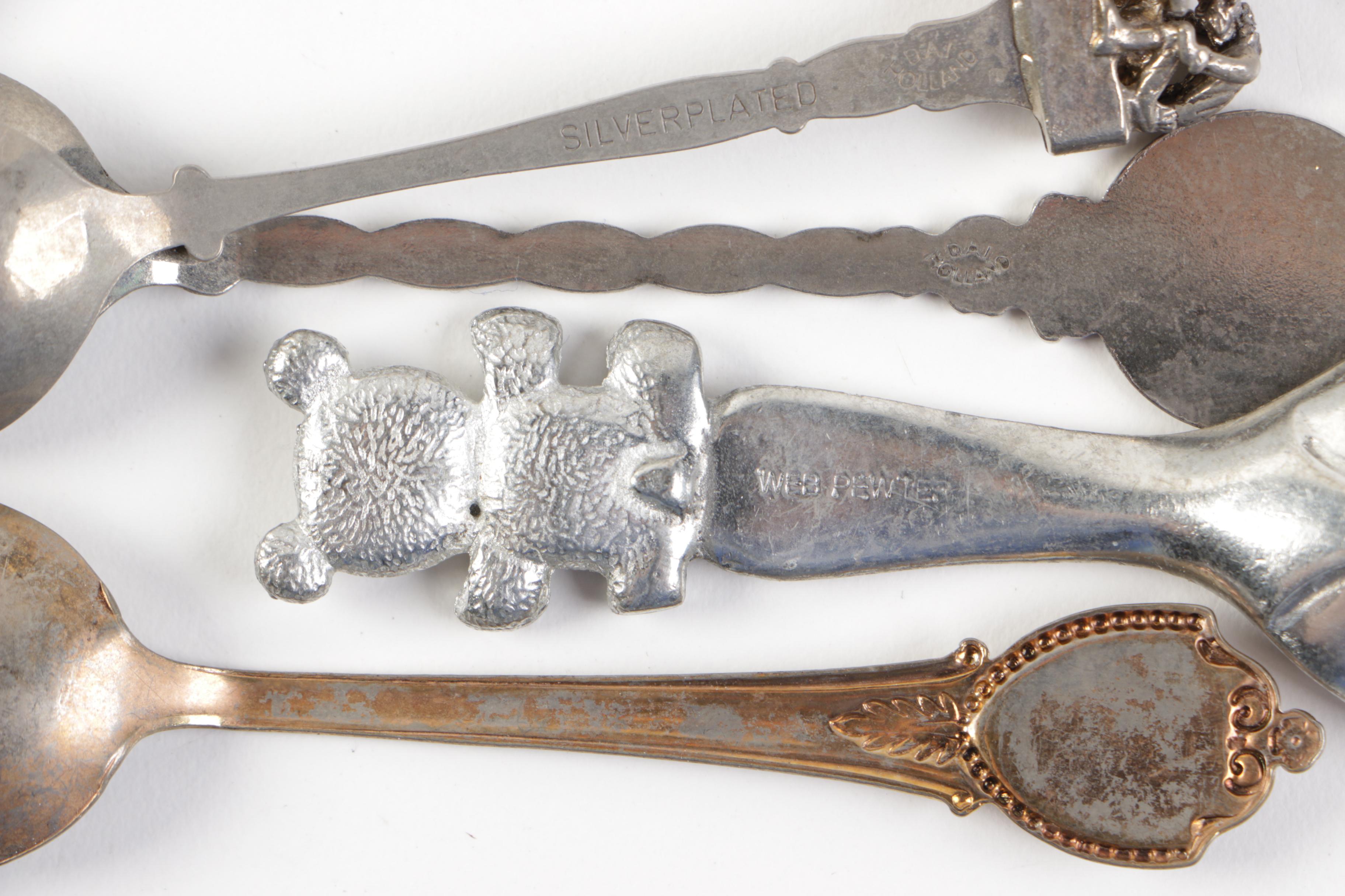 Souvenir Silver Plate Spoon Collection with a Display Shelf