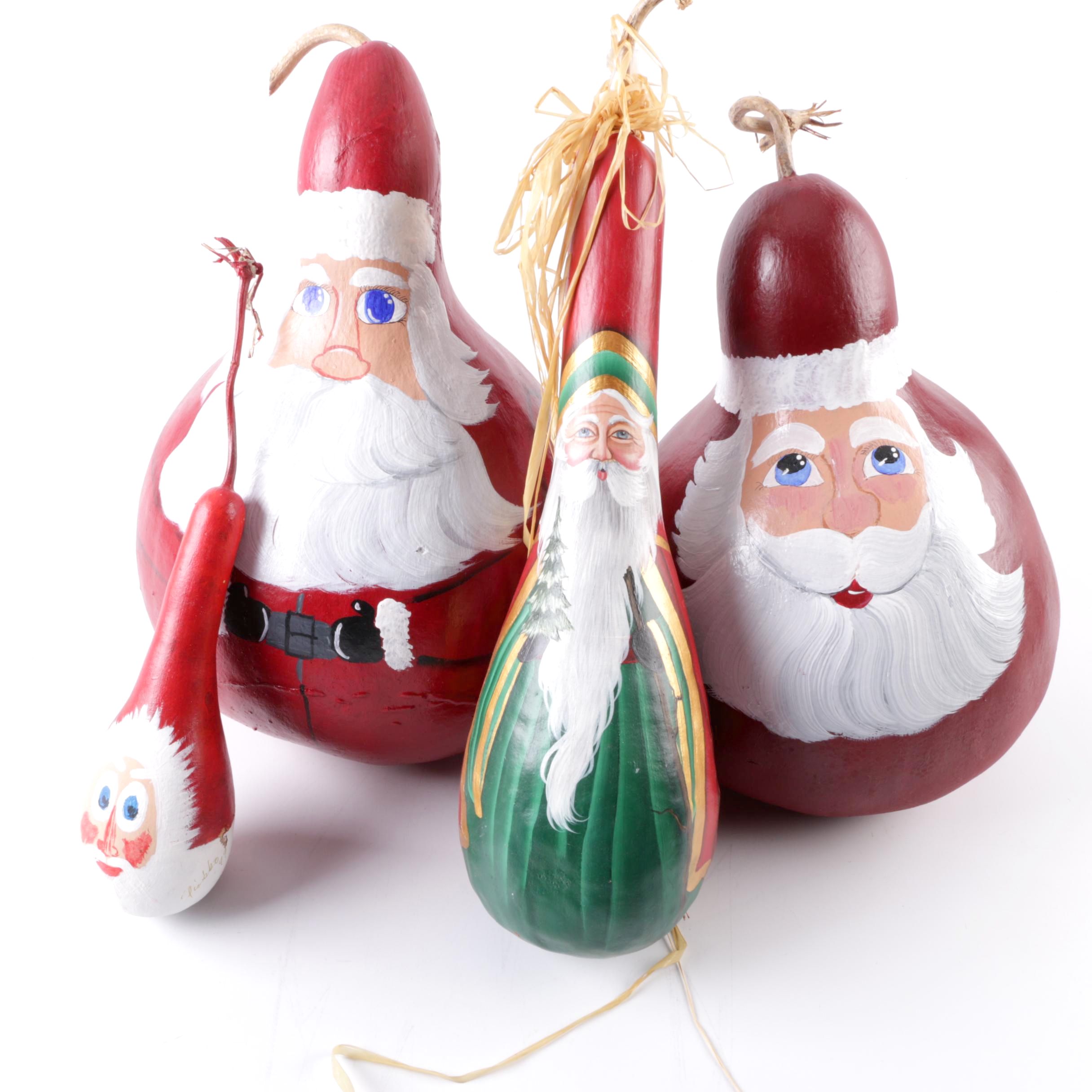 Collection of Santas Made from Gourds
