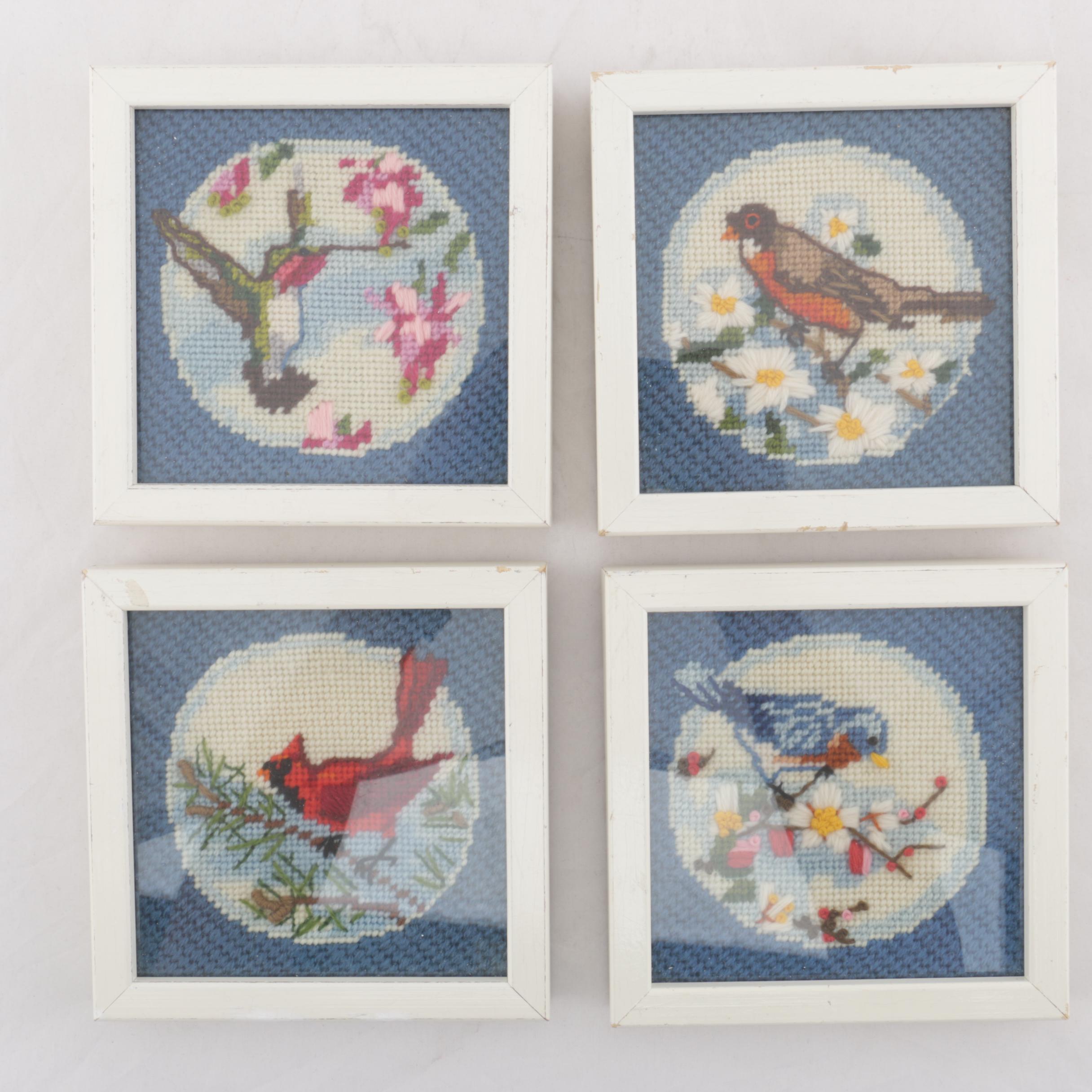 Collection of Framed Needlepoint Birds Decor