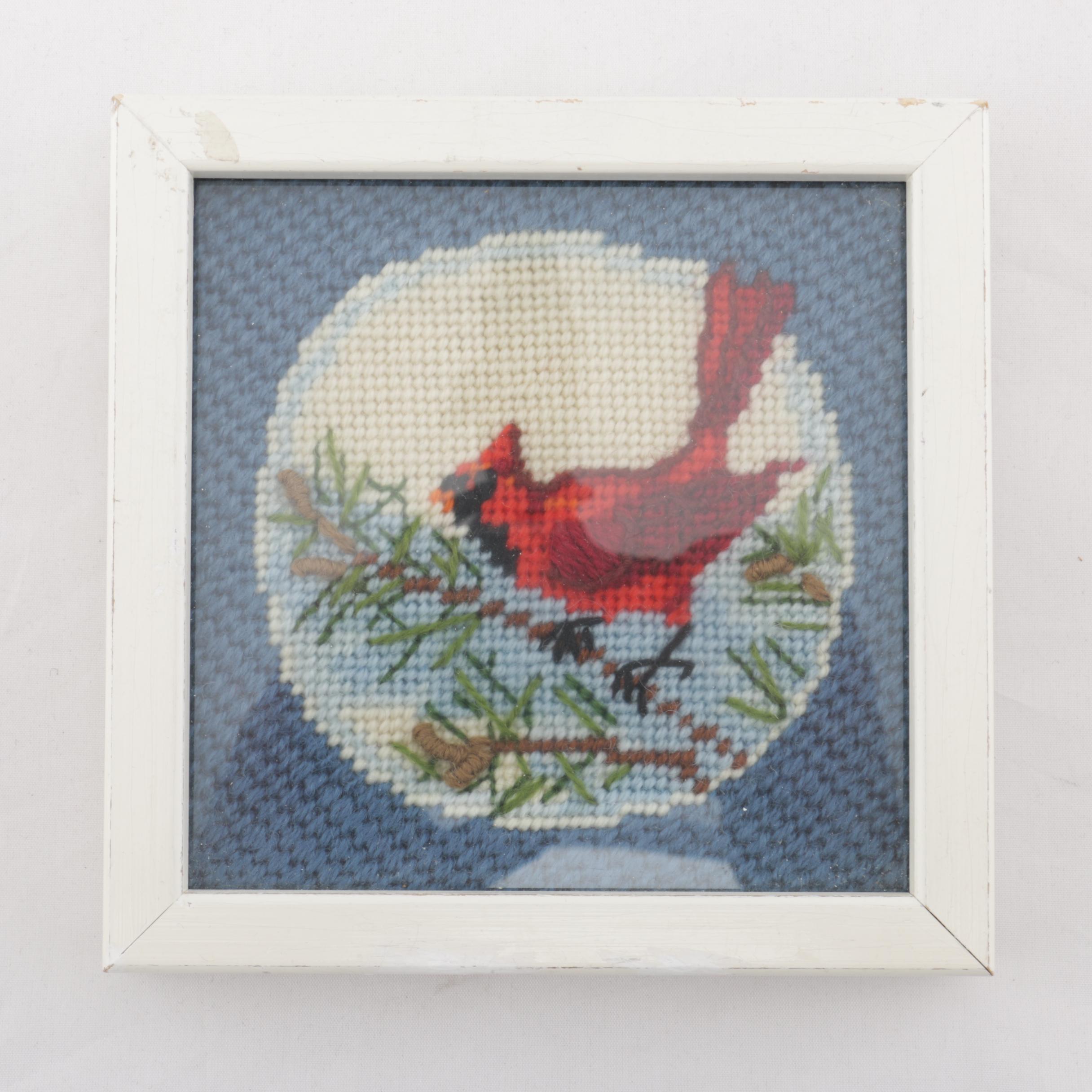 Collection of Framed Needlepoint Birds Decor