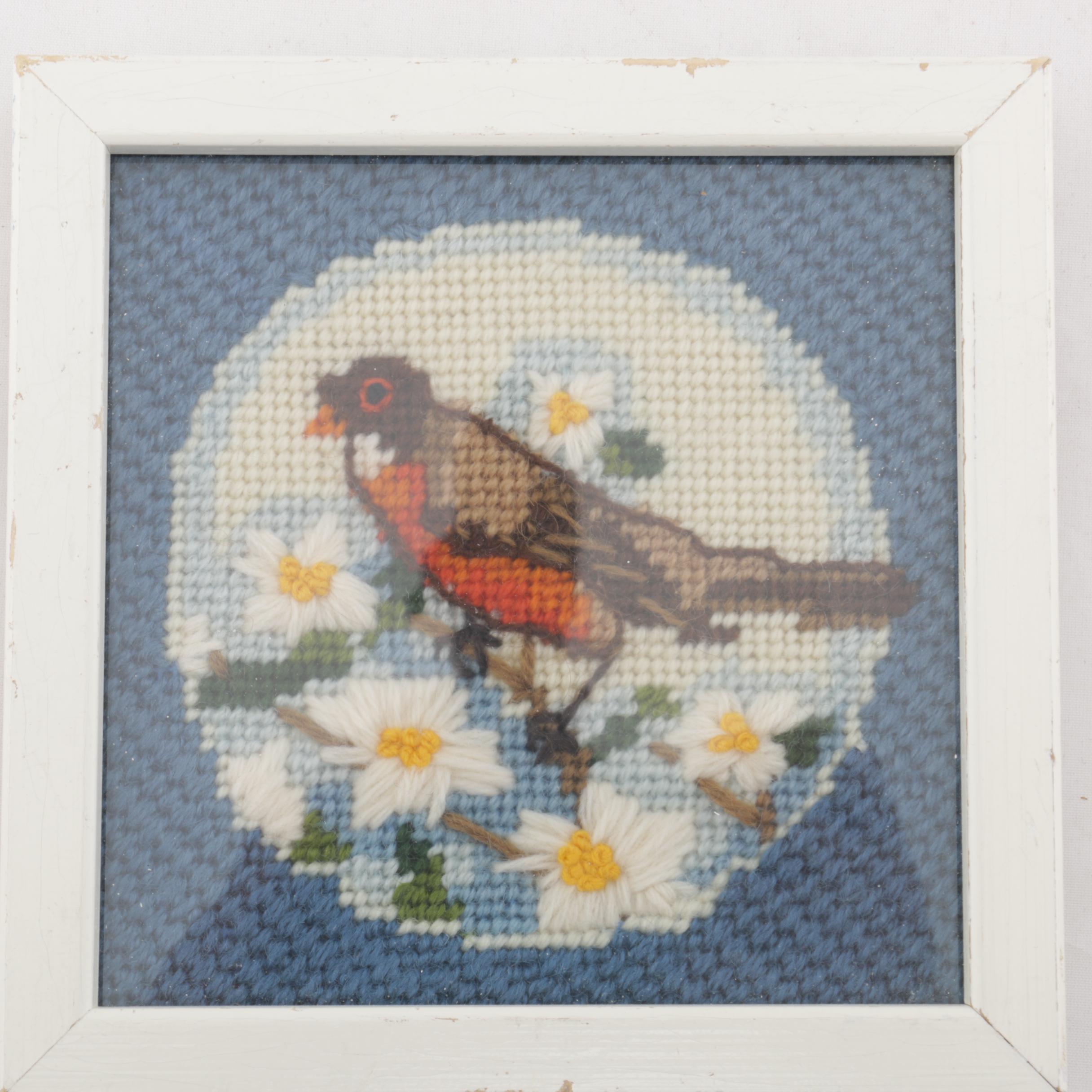 Collection of Framed Needlepoint Birds Decor