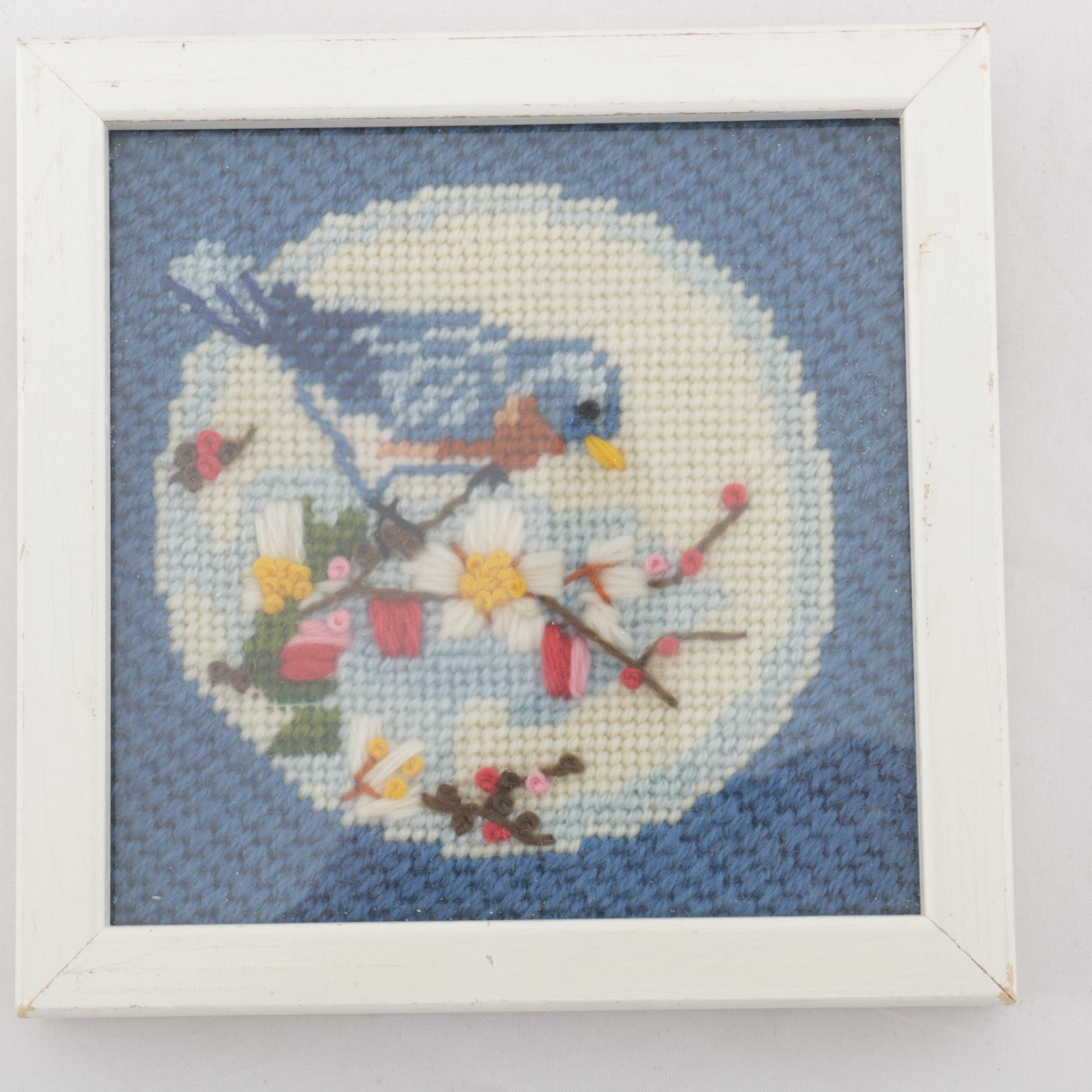 Collection of Framed Needlepoint Birds Decor