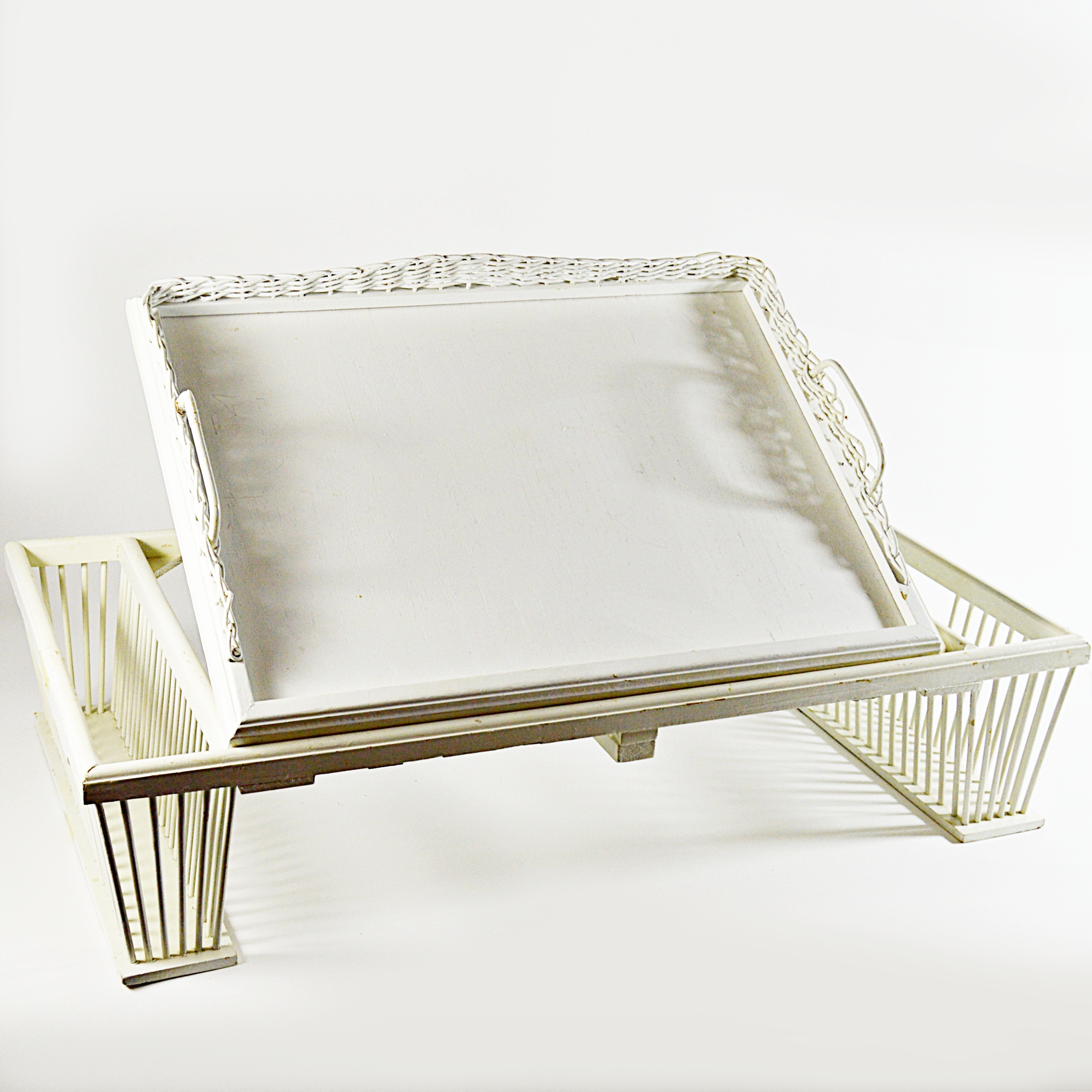 Vintage White Painted Wood Breakfast Bed Tray