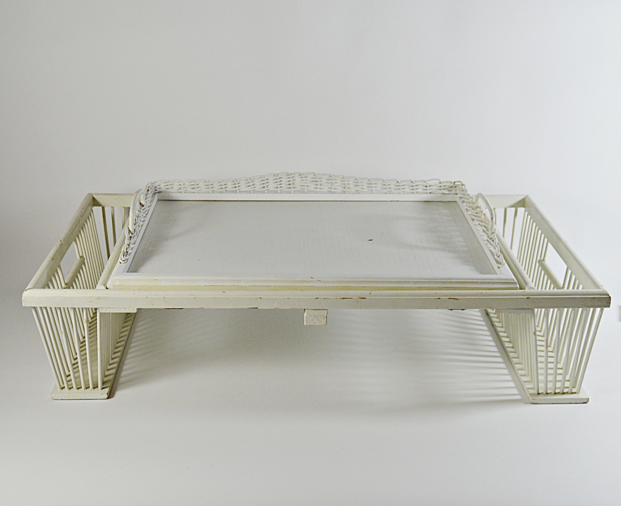 Vintage White Painted Wood Breakfast Bed Tray
