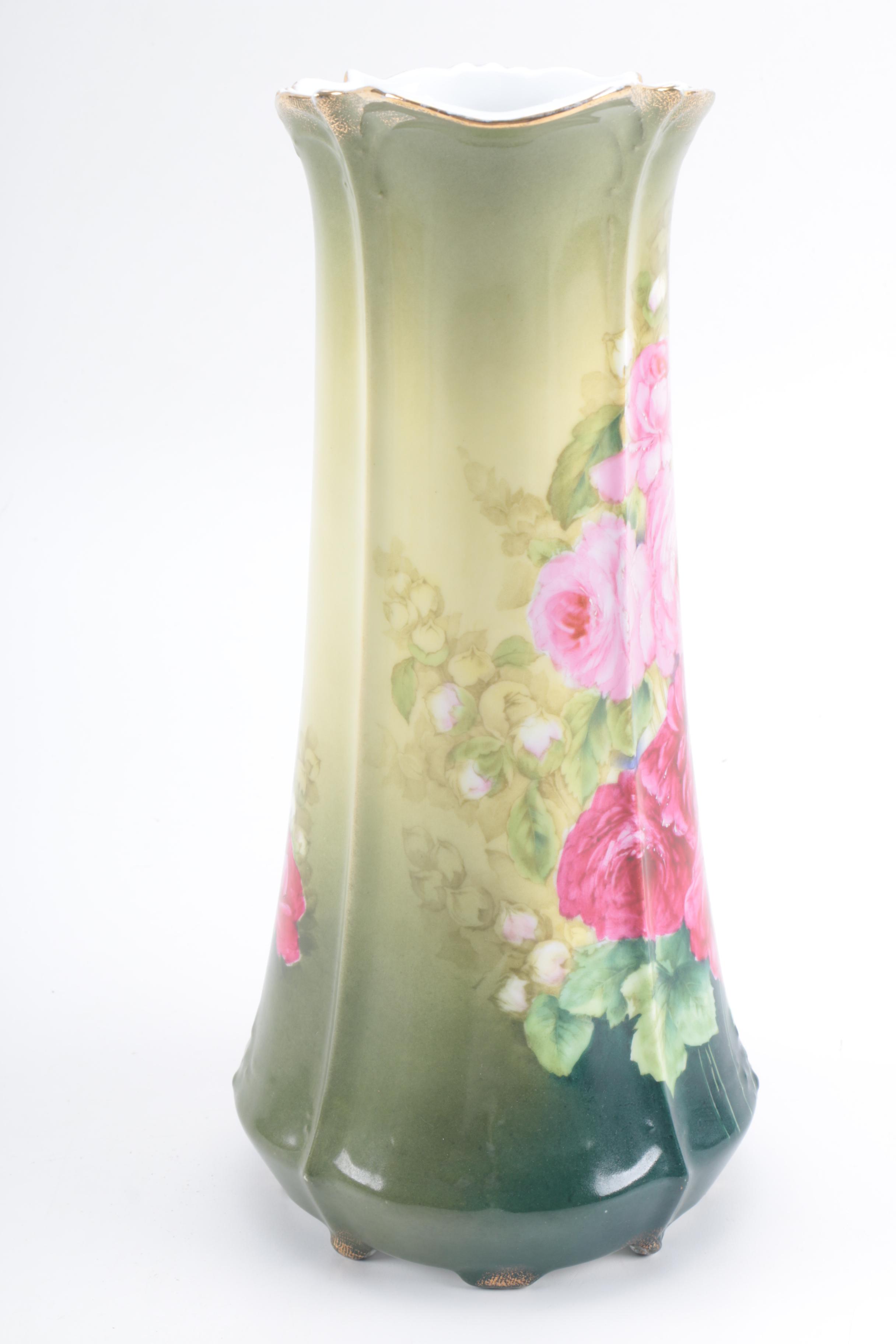 Antique Bavarian Pink Floral Porcelain Pitcher