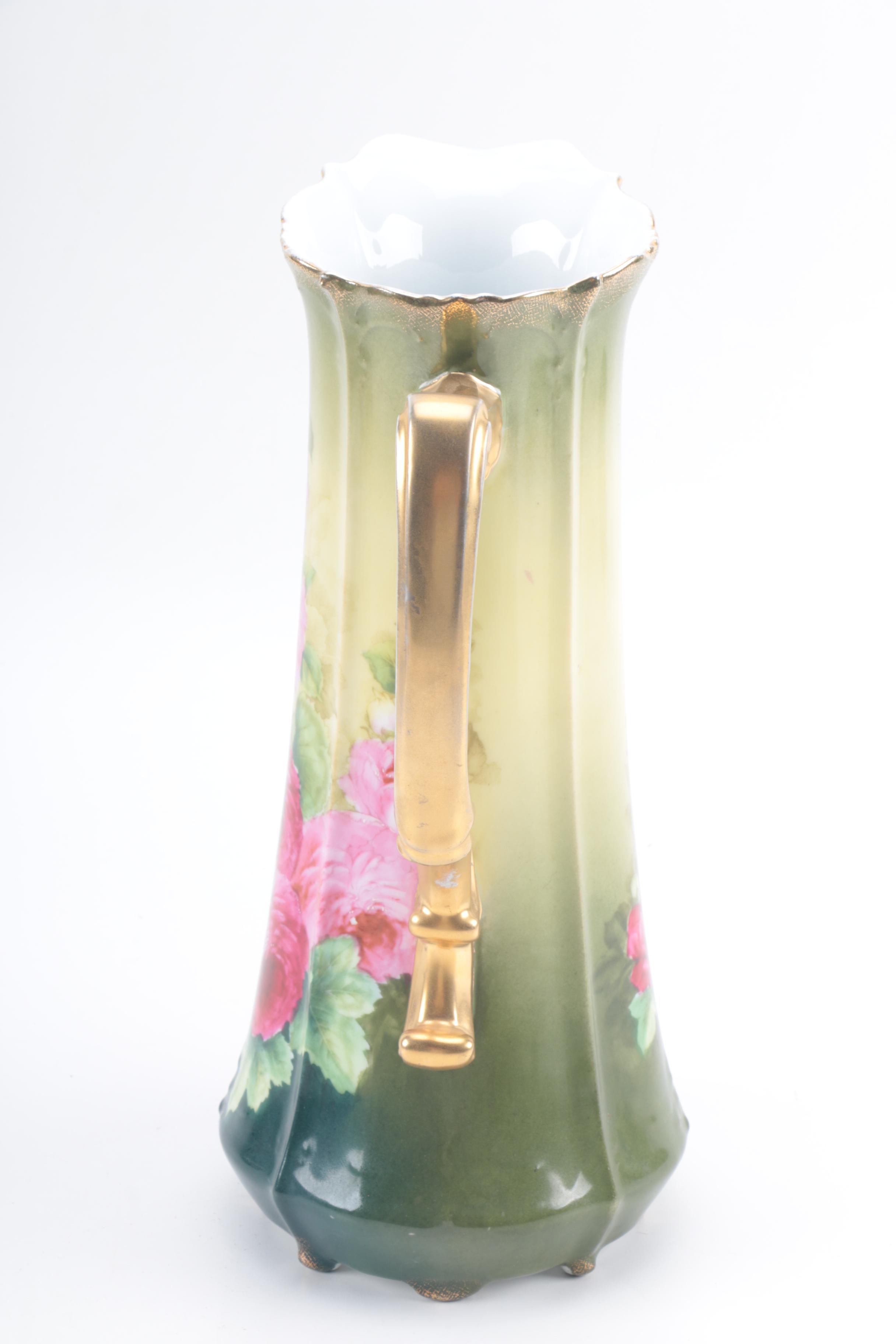 Antique Bavarian Pink Floral Porcelain Pitcher