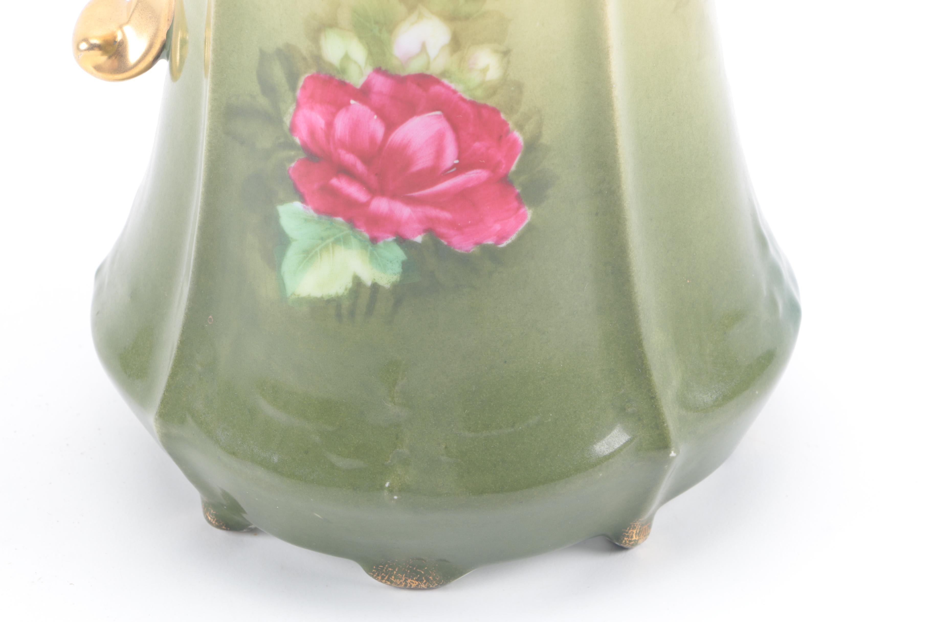 Antique Bavarian Pink Floral Porcelain Pitcher