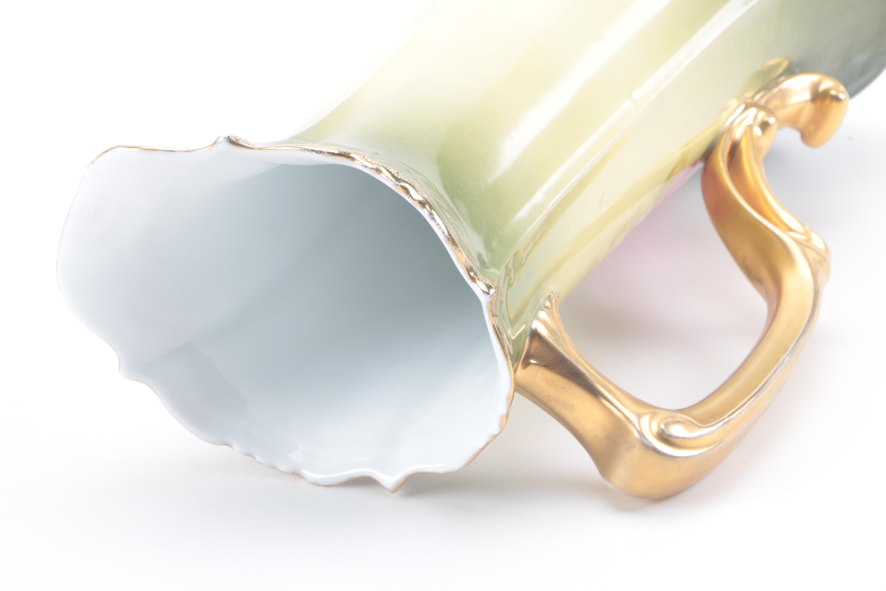 Antique Bavarian Pink Floral Porcelain Pitcher