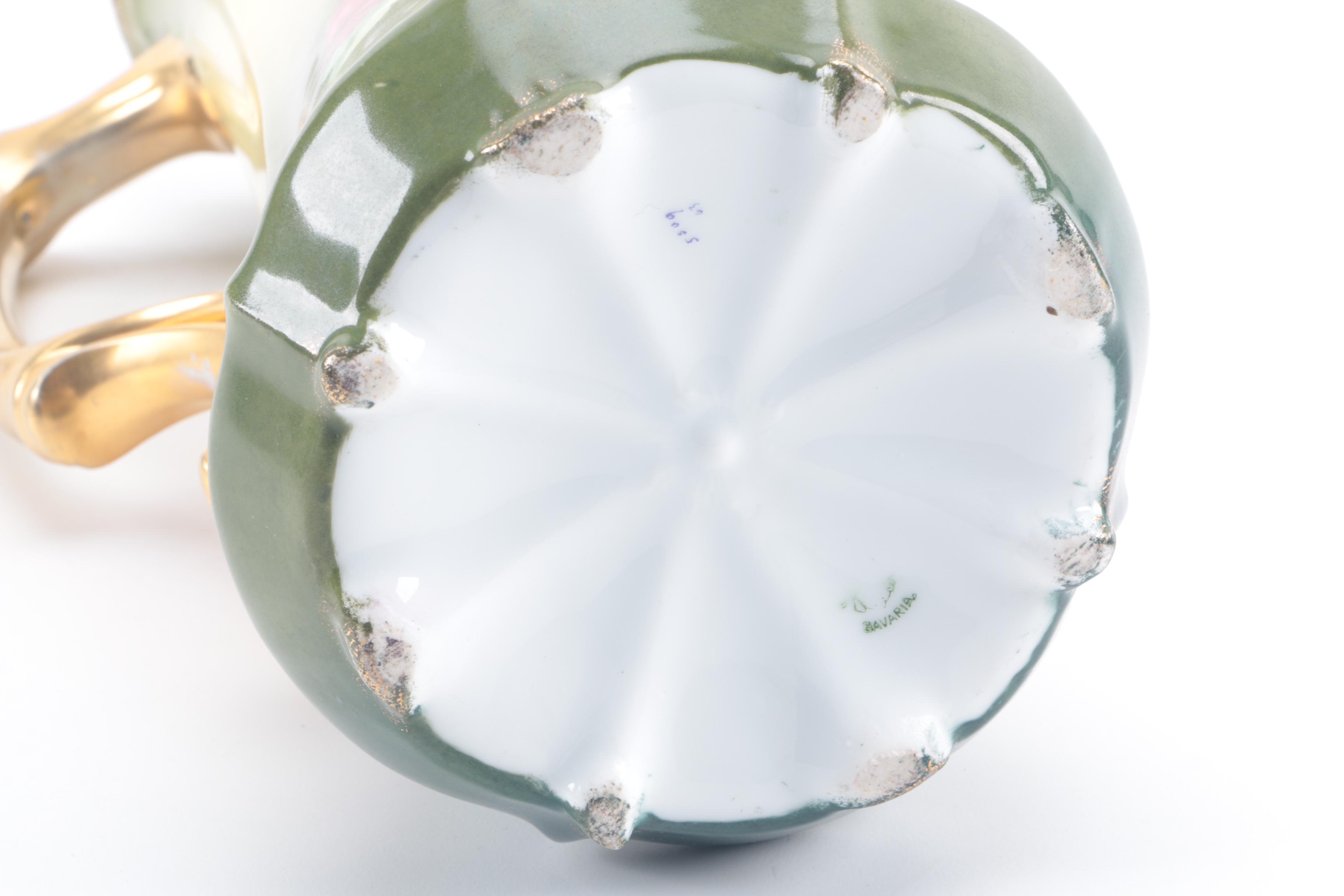 Antique Bavarian Pink Floral Porcelain Pitcher