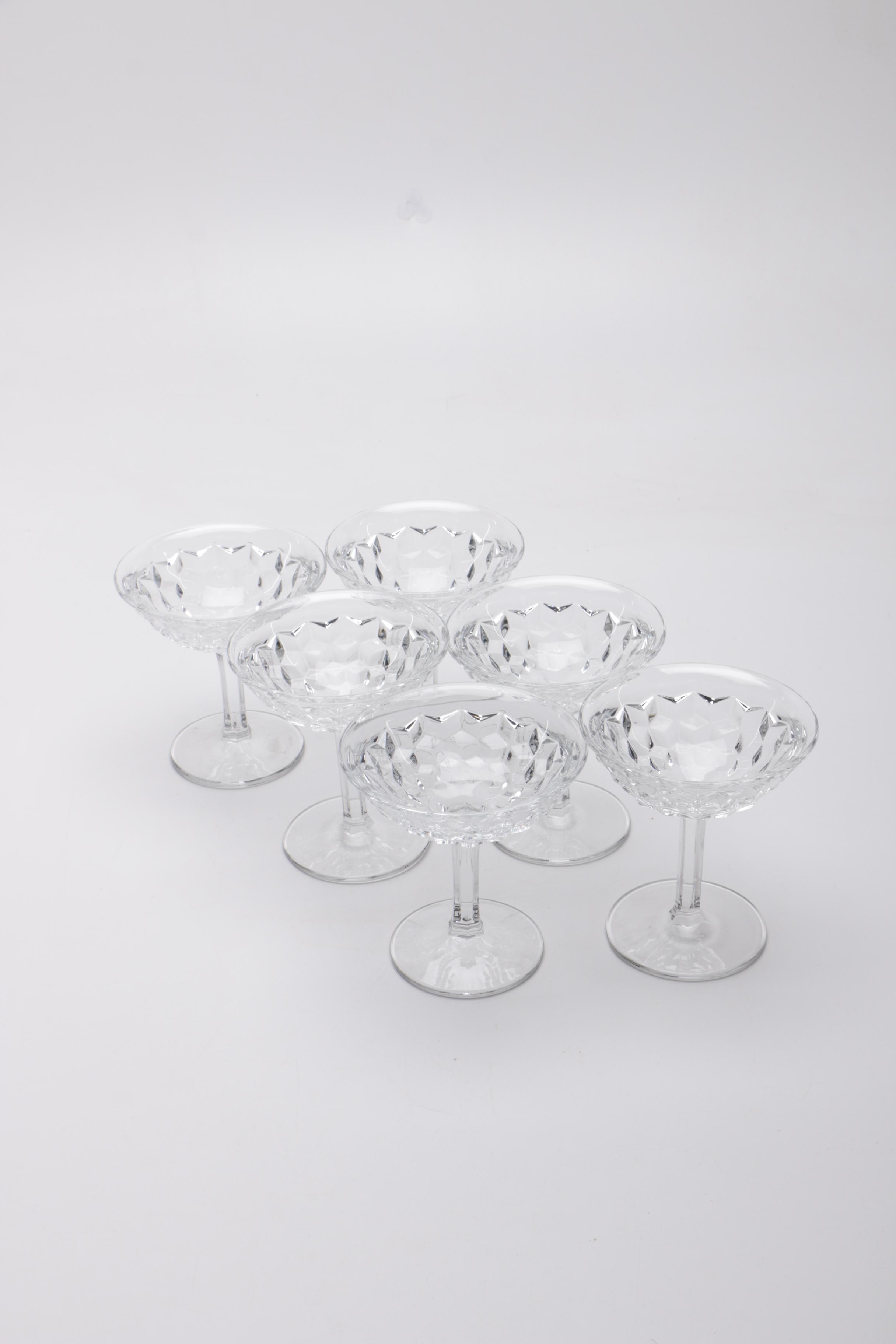 Set of Six Pressed Glass Champagne Coupes by Fostoria