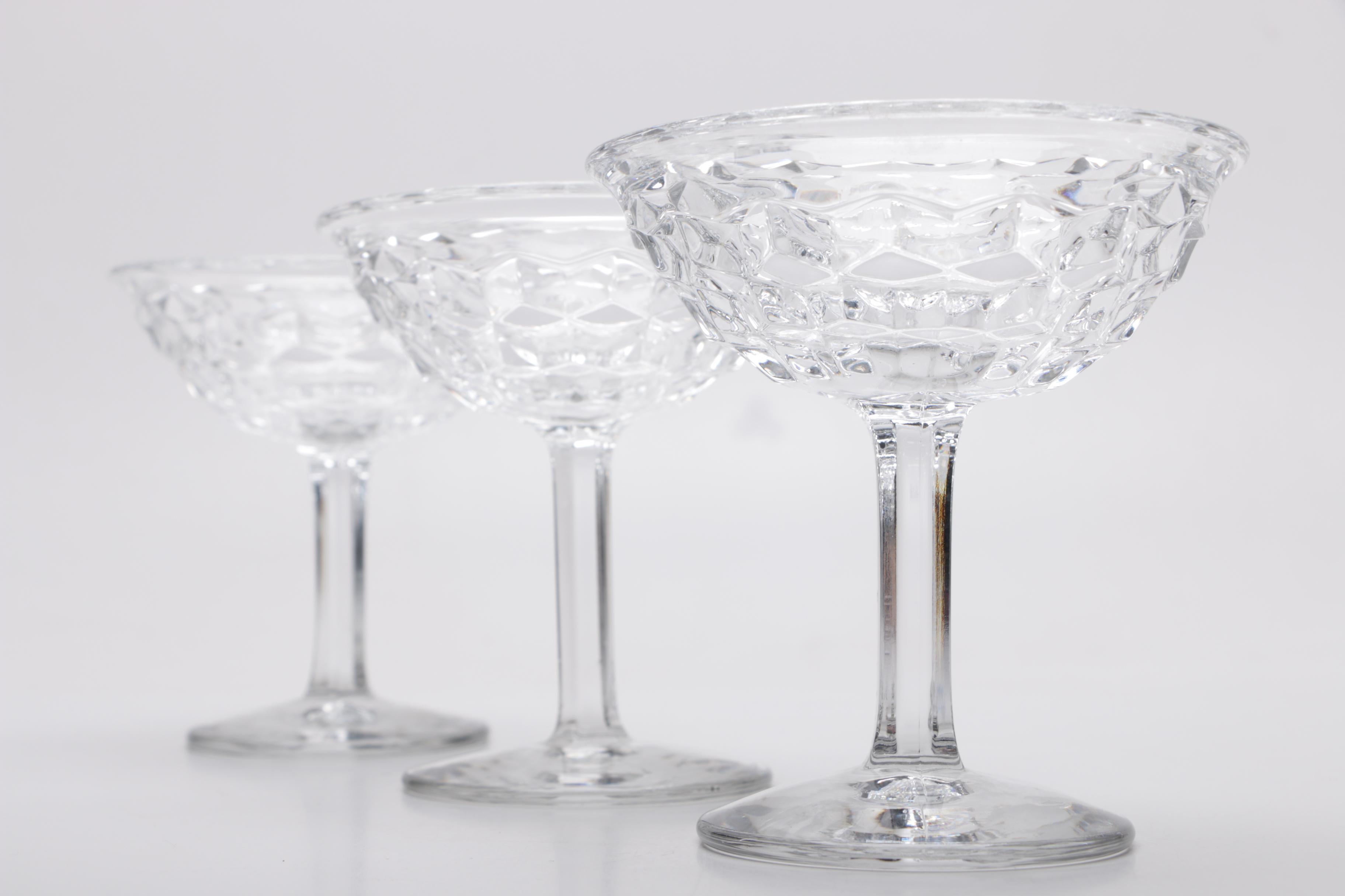 Set of Six Pressed Glass Champagne Coupes by Fostoria