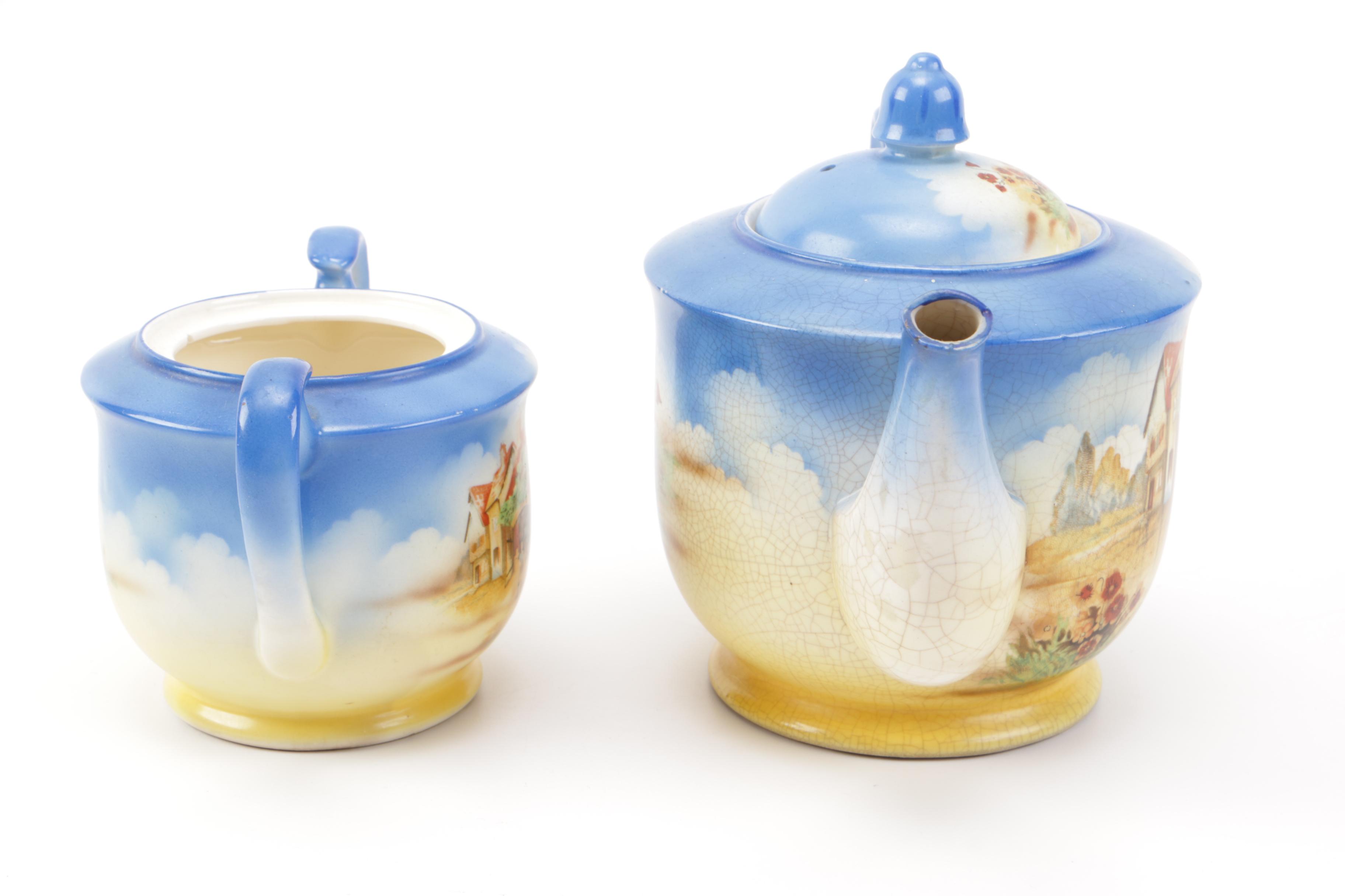 Painted Teapot and Sugar Bowl