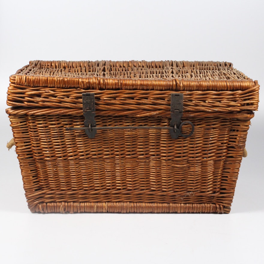 Wicker Cane Chest with Antique Locks
