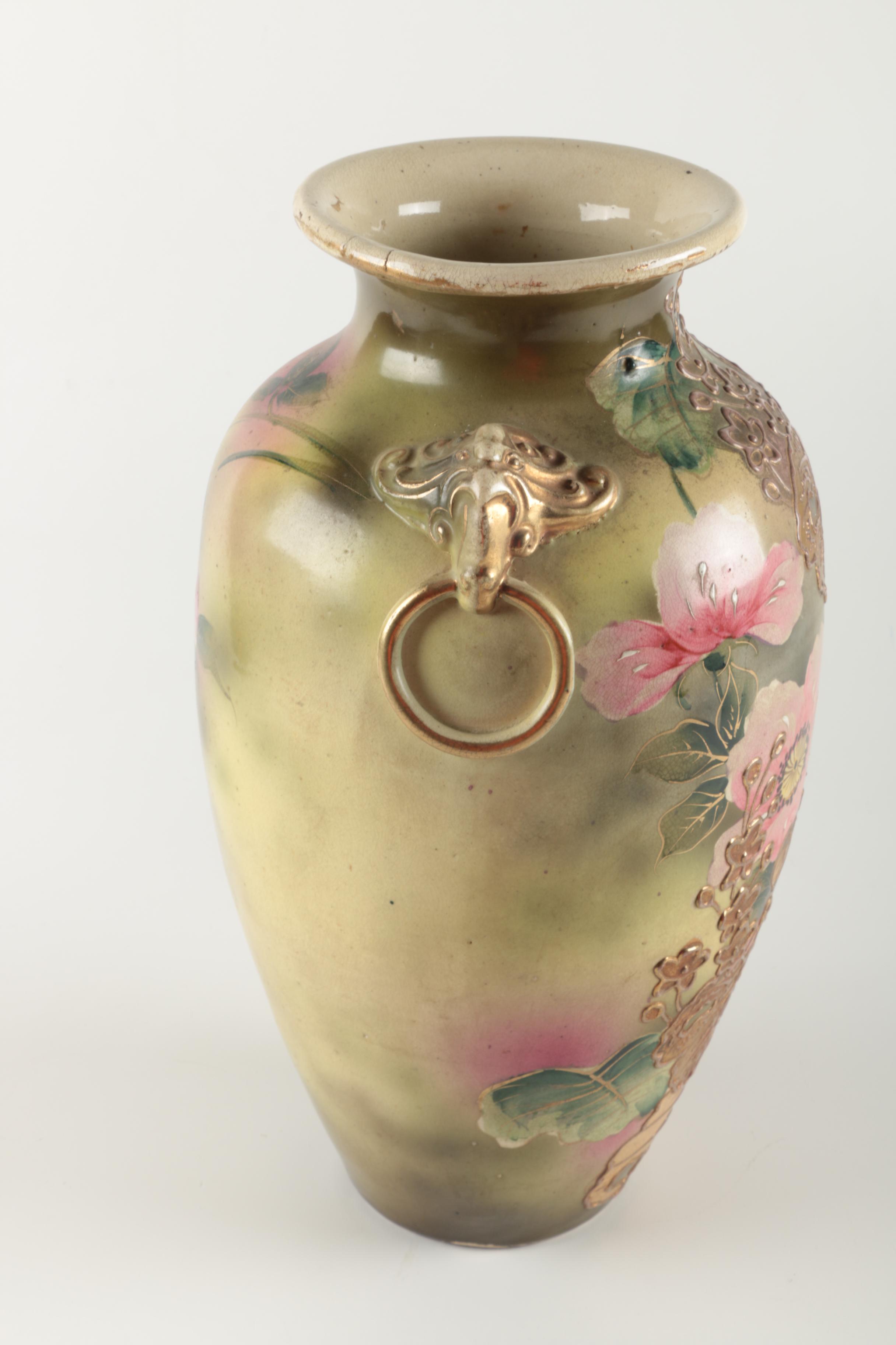 Vintage Hand Painted Ceramic Moriage Vase